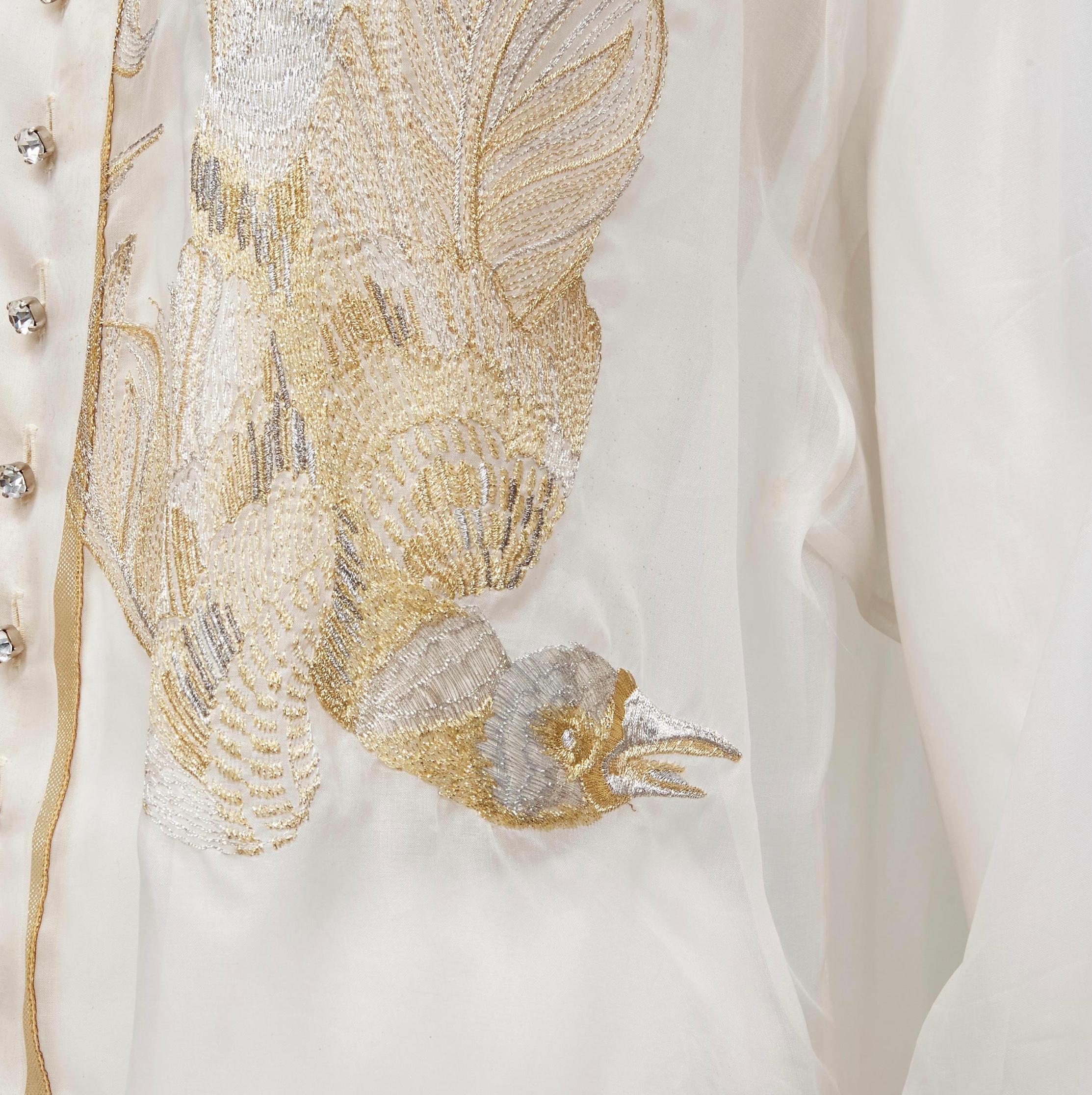 CHRISTIAN DIOR Gianfranco Ferre white sheer gold phoenix embroidery silk shirt FR38 M
Reference: TGAS/C01696
Brand: Christian Dior
Designer: Gianfranco Ferre
Material: Silk
Color: White, Gold
Pattern: Animal Print
Closure: Button
Extra Details: