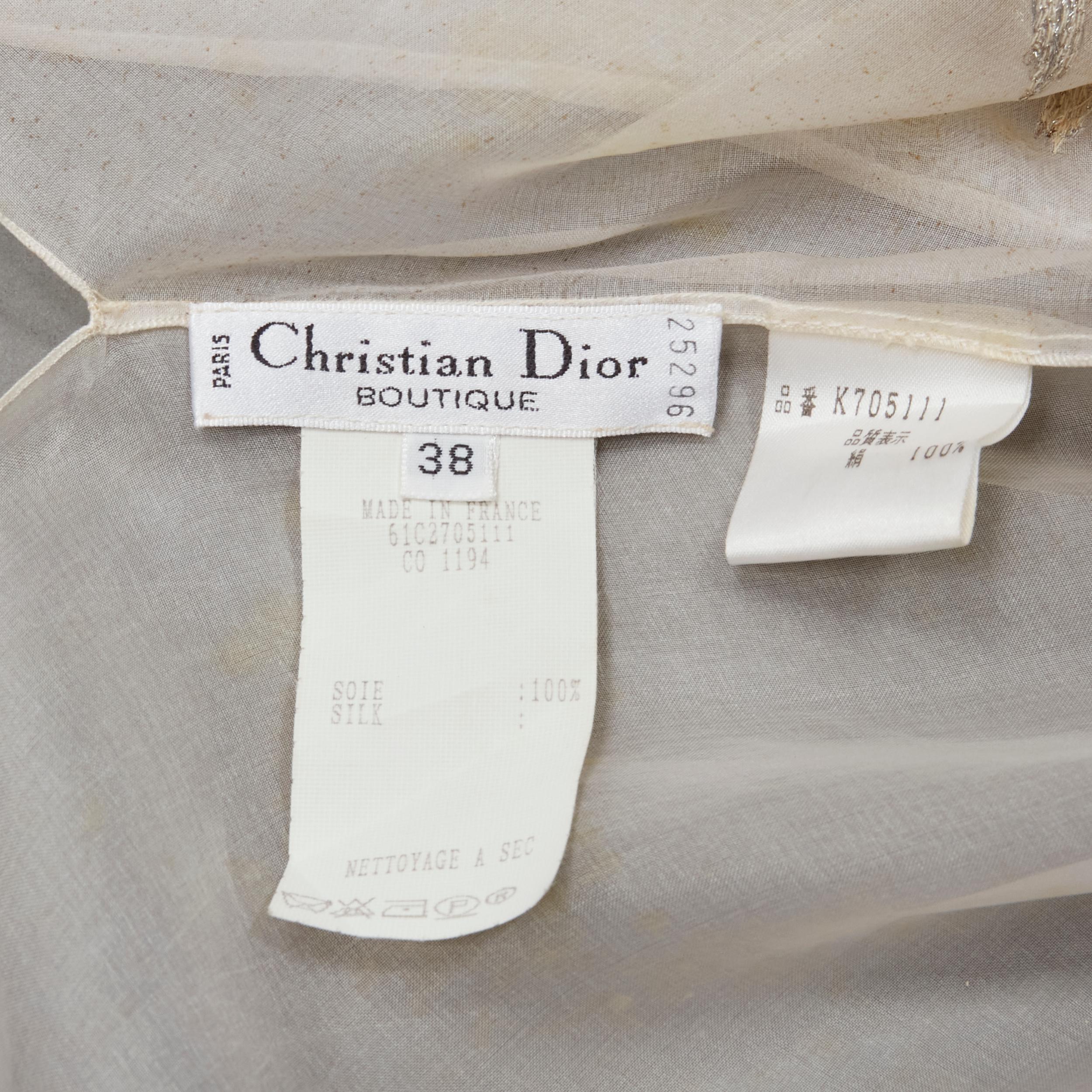 CHRISTIAN DIOR Gianfranco Ferre white sheer gold embroidery silk shirt FR38 M 9