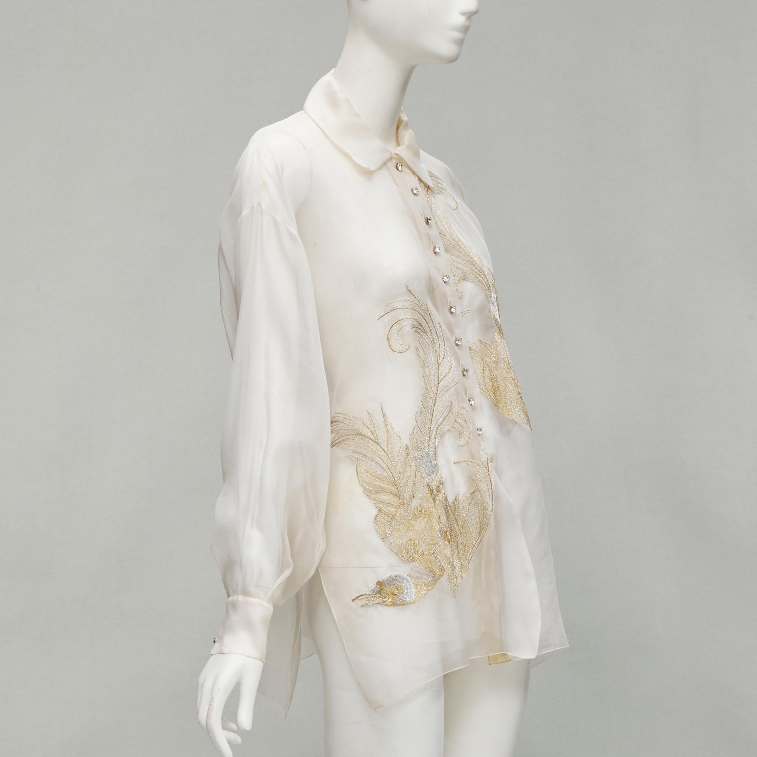 CHRISTIAN DIOR Gianfranco Ferre white sheer gold embroidery silk shirt FR38 M In Fair Condition In Hong Kong, NT