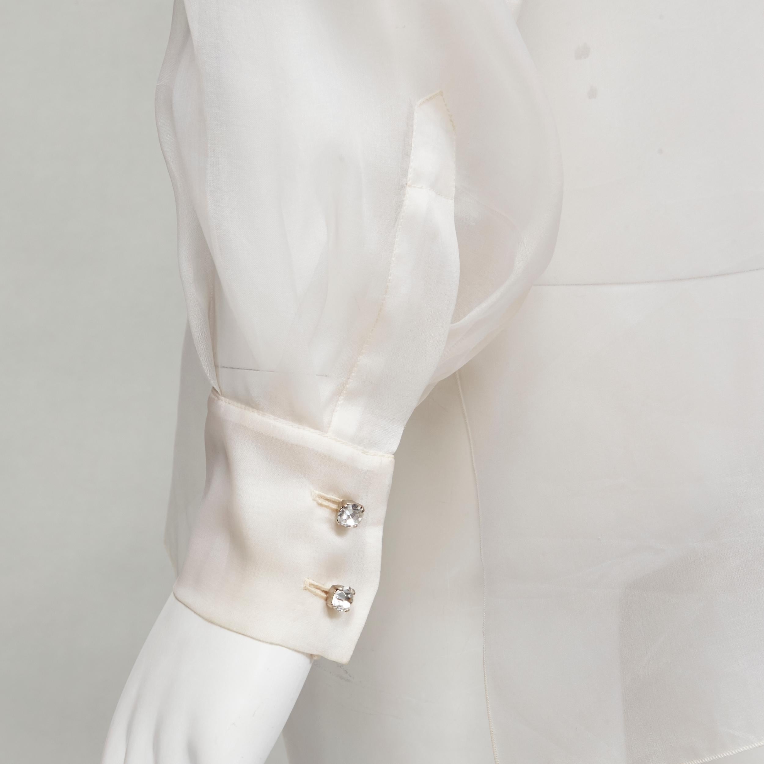 CHRISTIAN DIOR Gianfranco Ferre white sheer gold embroidery silk shirt FR38 M 4