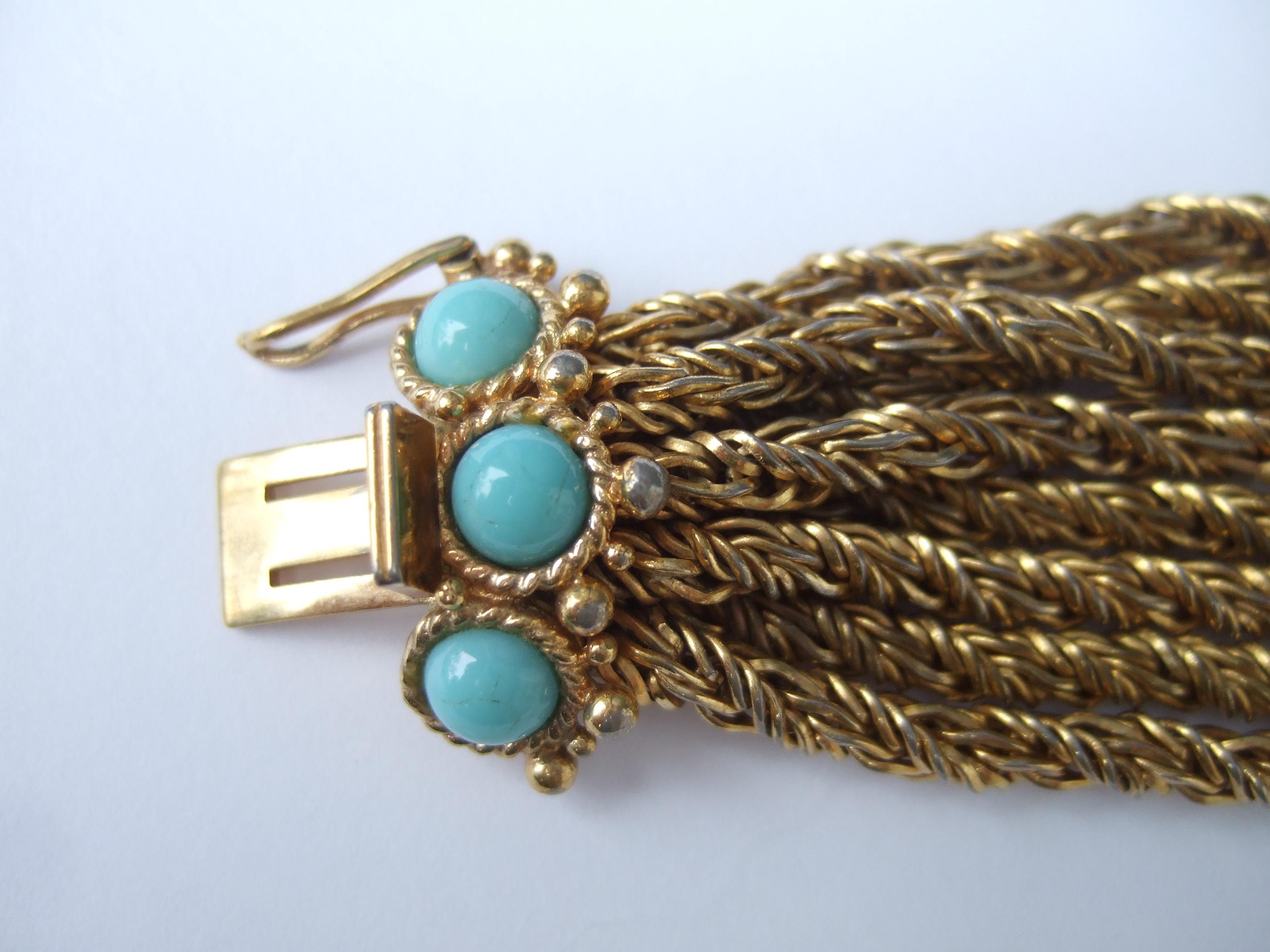 Christian Dior Glass Cabochon Gilt Mesh Chain Bracelet c 1967 6