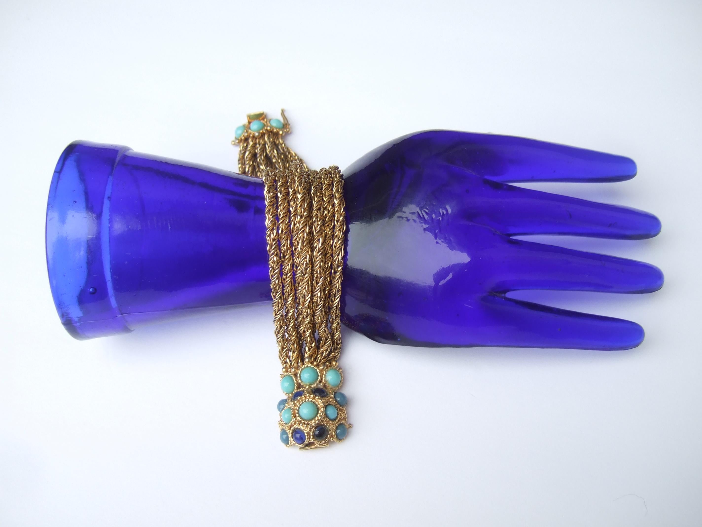 Christian Dior Glass Cabochon Gilt Mesh Chain Bracelet c 1967 7