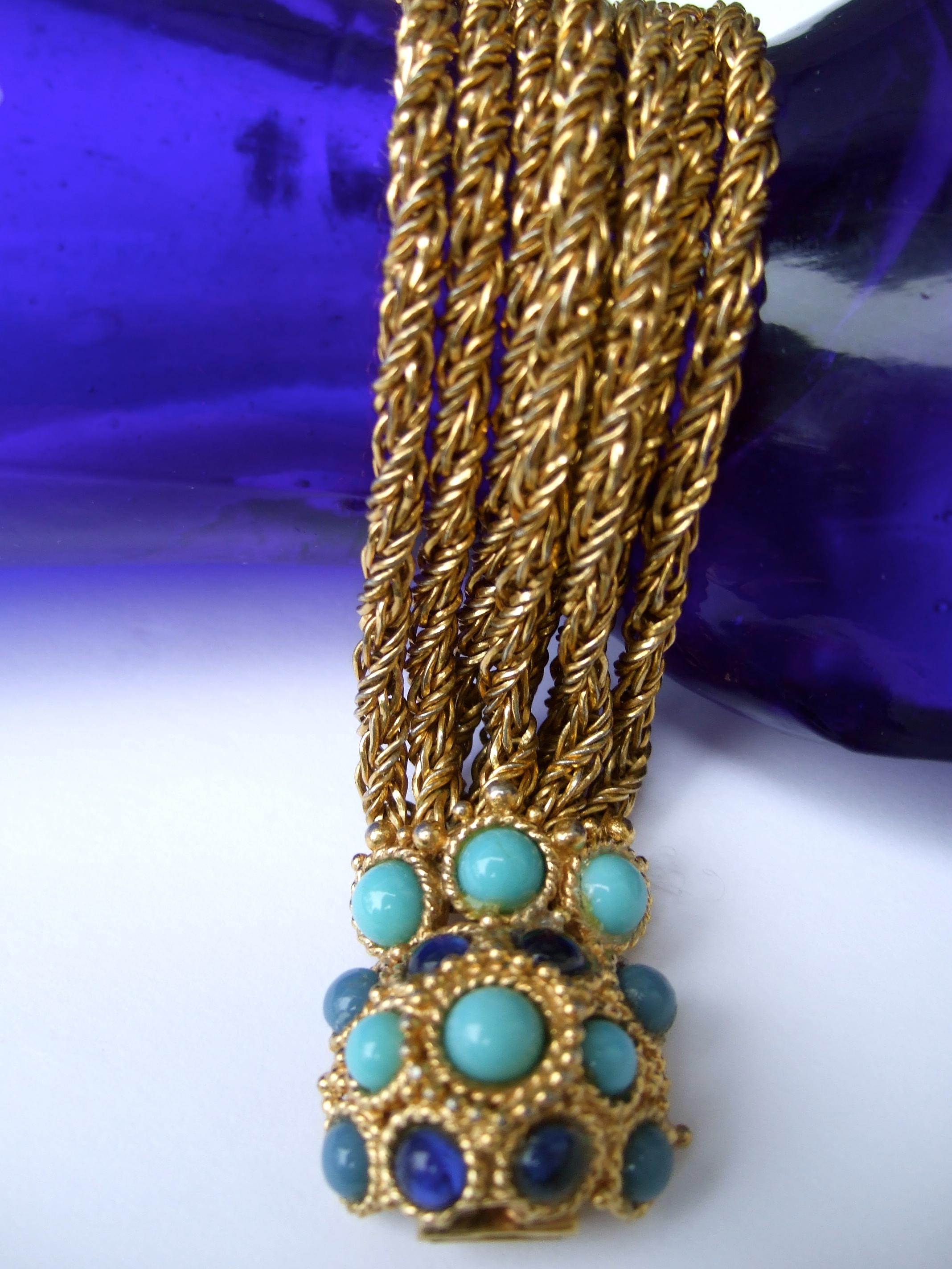 Christian Dior Glass Cabochon Gilt Mesh Chain Bracelet c 1967 8