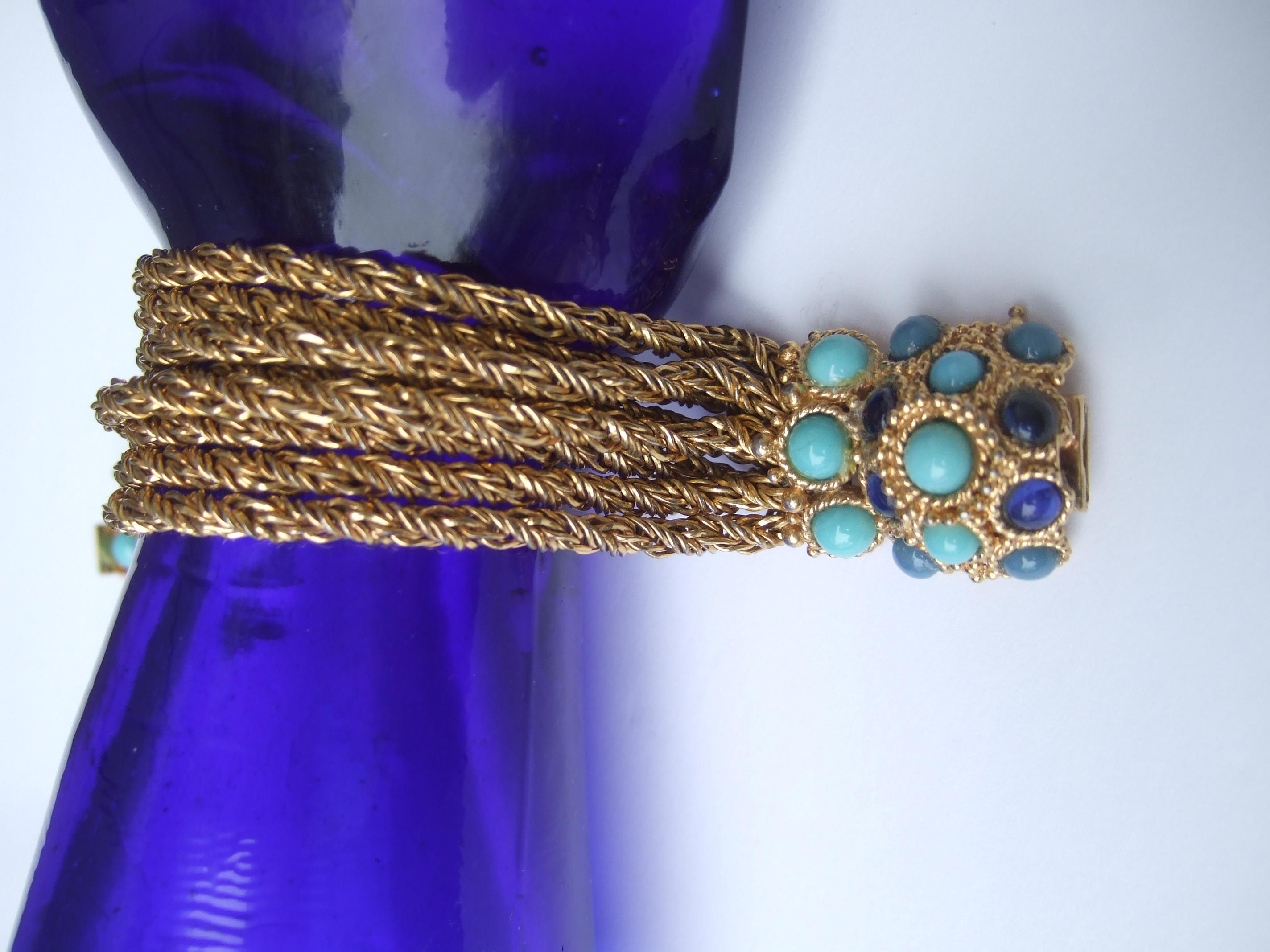 Christian Dior Glass Cabochon Gilt Mesh Chain Bracelet c 1967 9