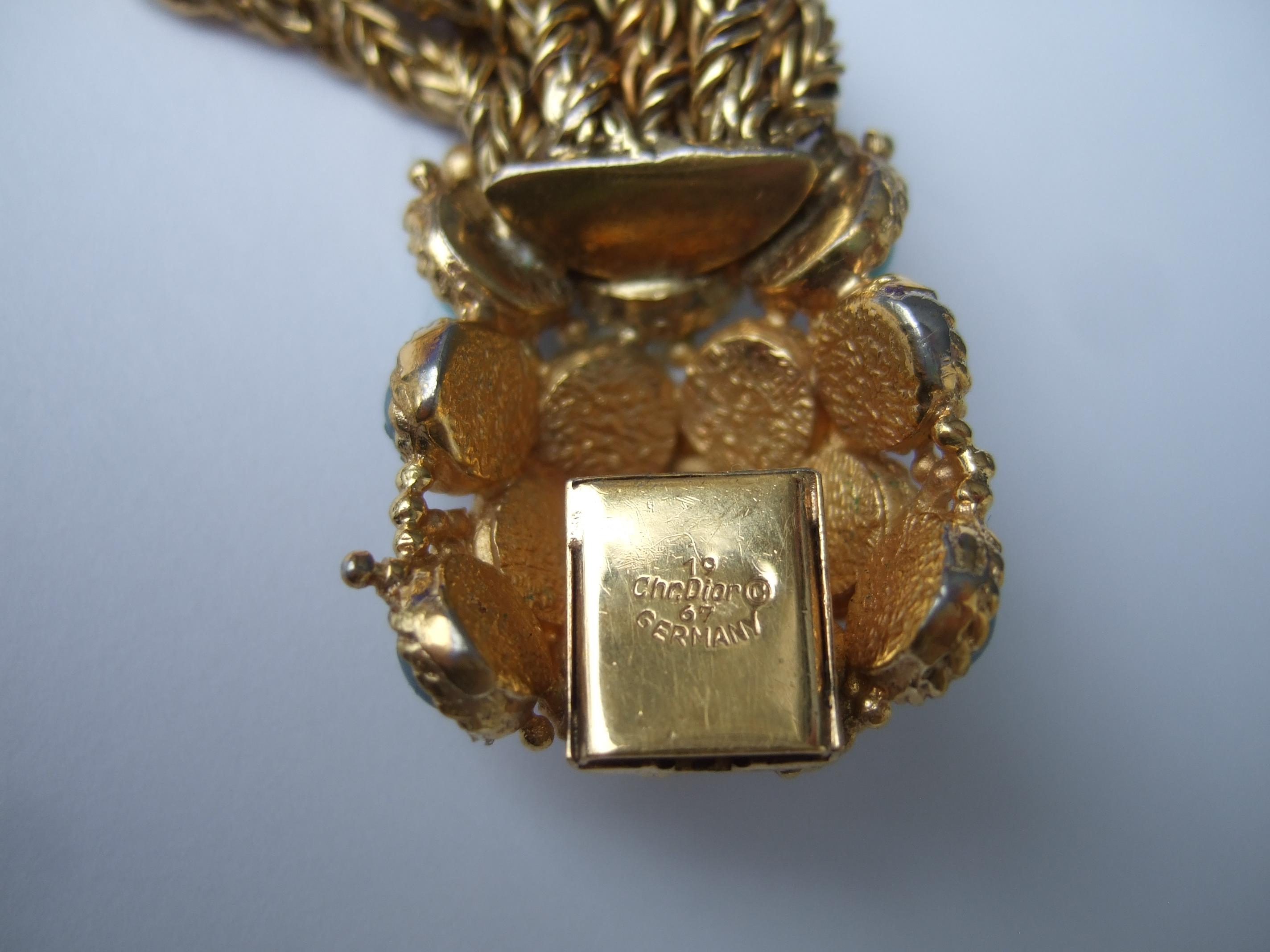 Christian Dior Glass Cabochon Gilt Mesh Chain Bracelet c 1967 10