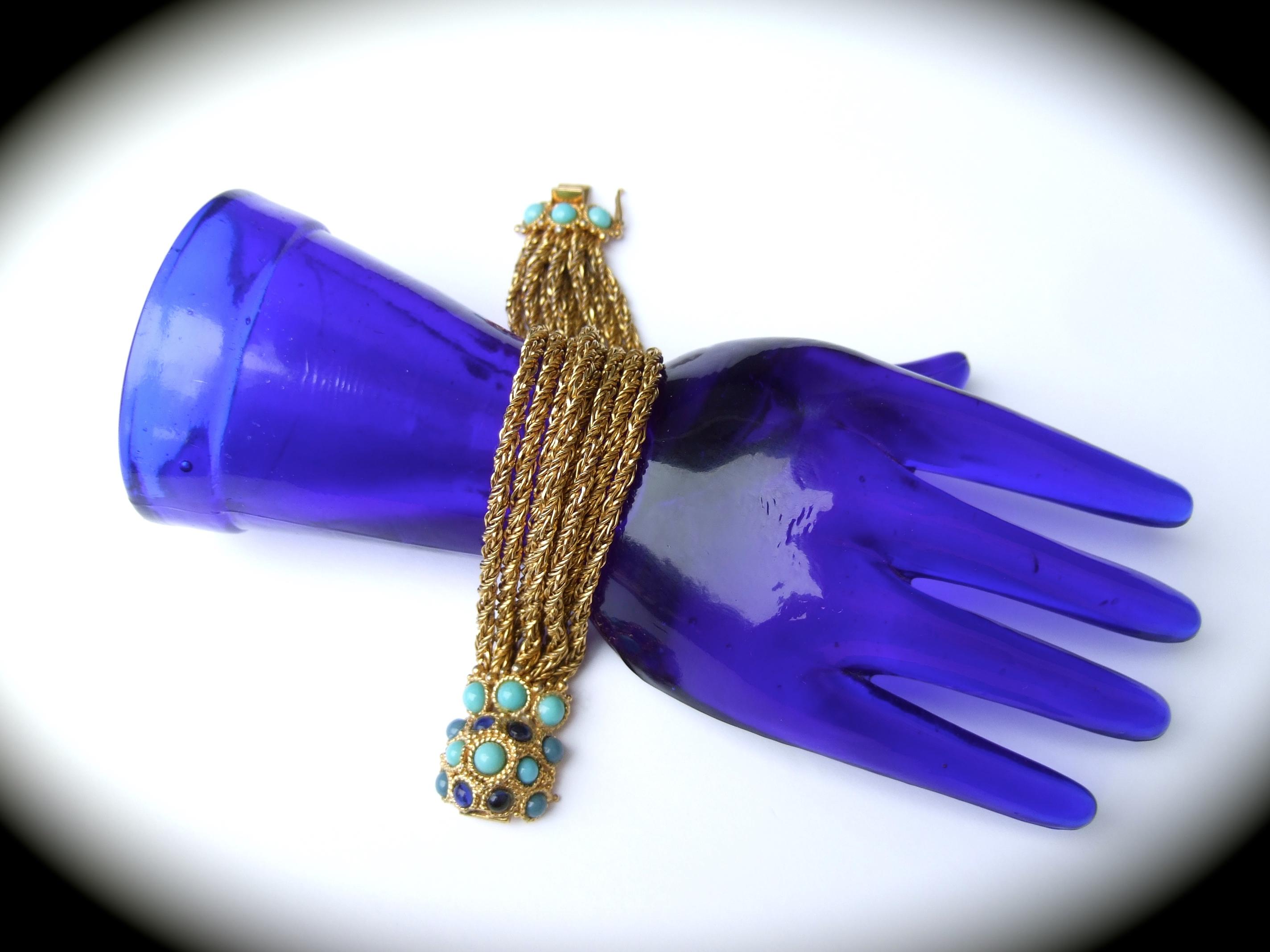 Women's Christian Dior Glass Cabochon Gilt Mesh Chain Bracelet c 1967