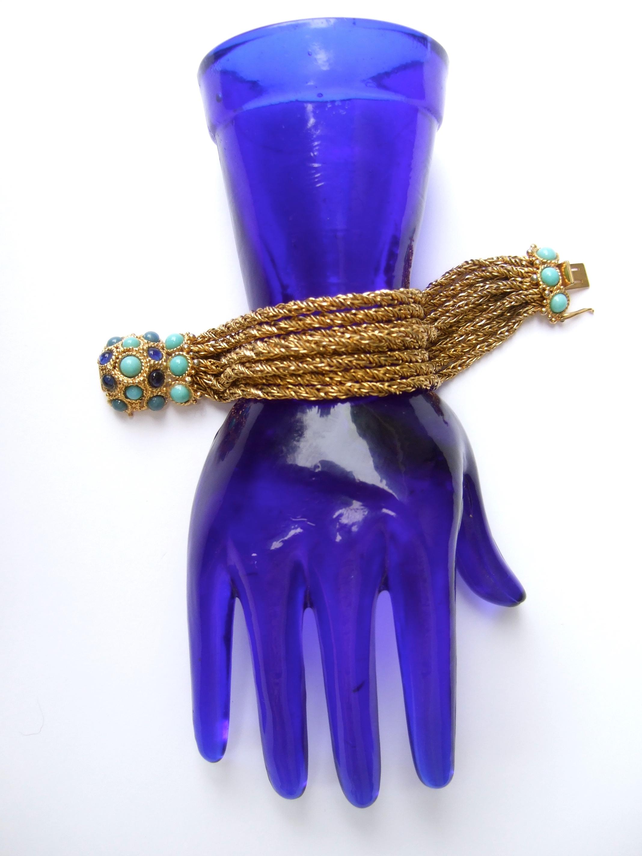 Christian Dior Glass Cabochon Gilt Mesh Chain Bracelet c 1967 1