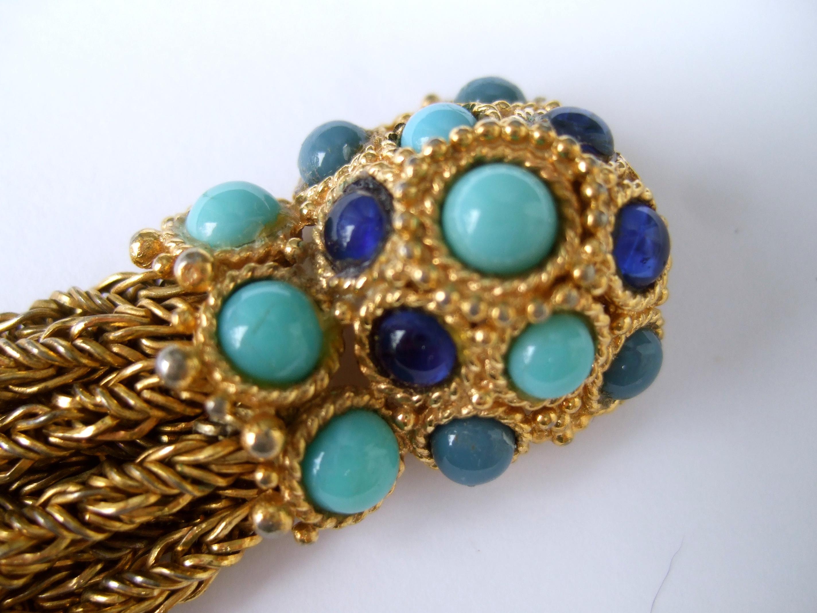 Christian Dior Glass Cabochon Gilt Mesh Chain Bracelet c 1967 2