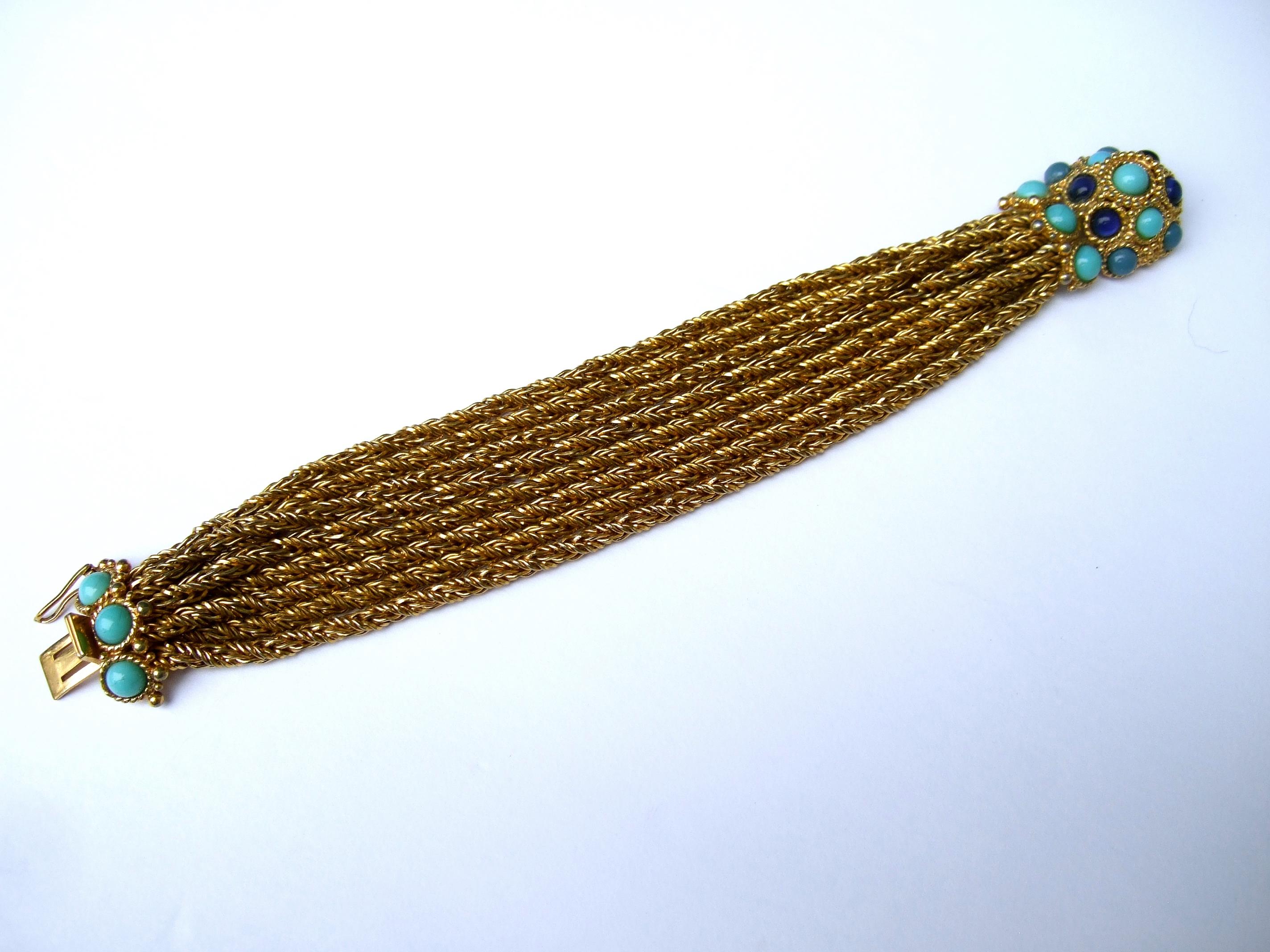 Christian Dior Glass Cabochon Gilt Mesh Chain Bracelet c 1967 3