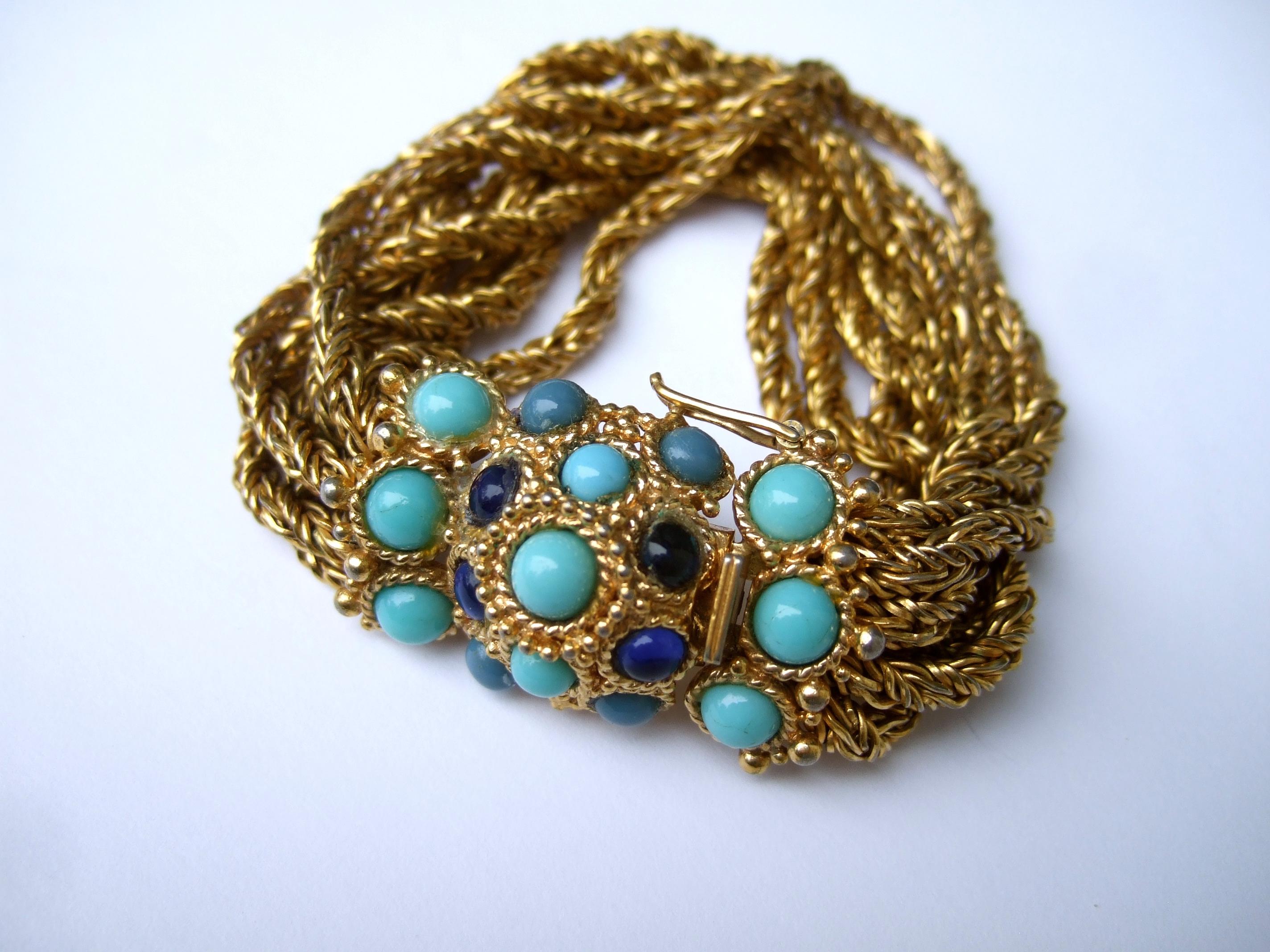 Christian Dior Glass Cabochon Gilt Mesh Chain Bracelet c 1967 4