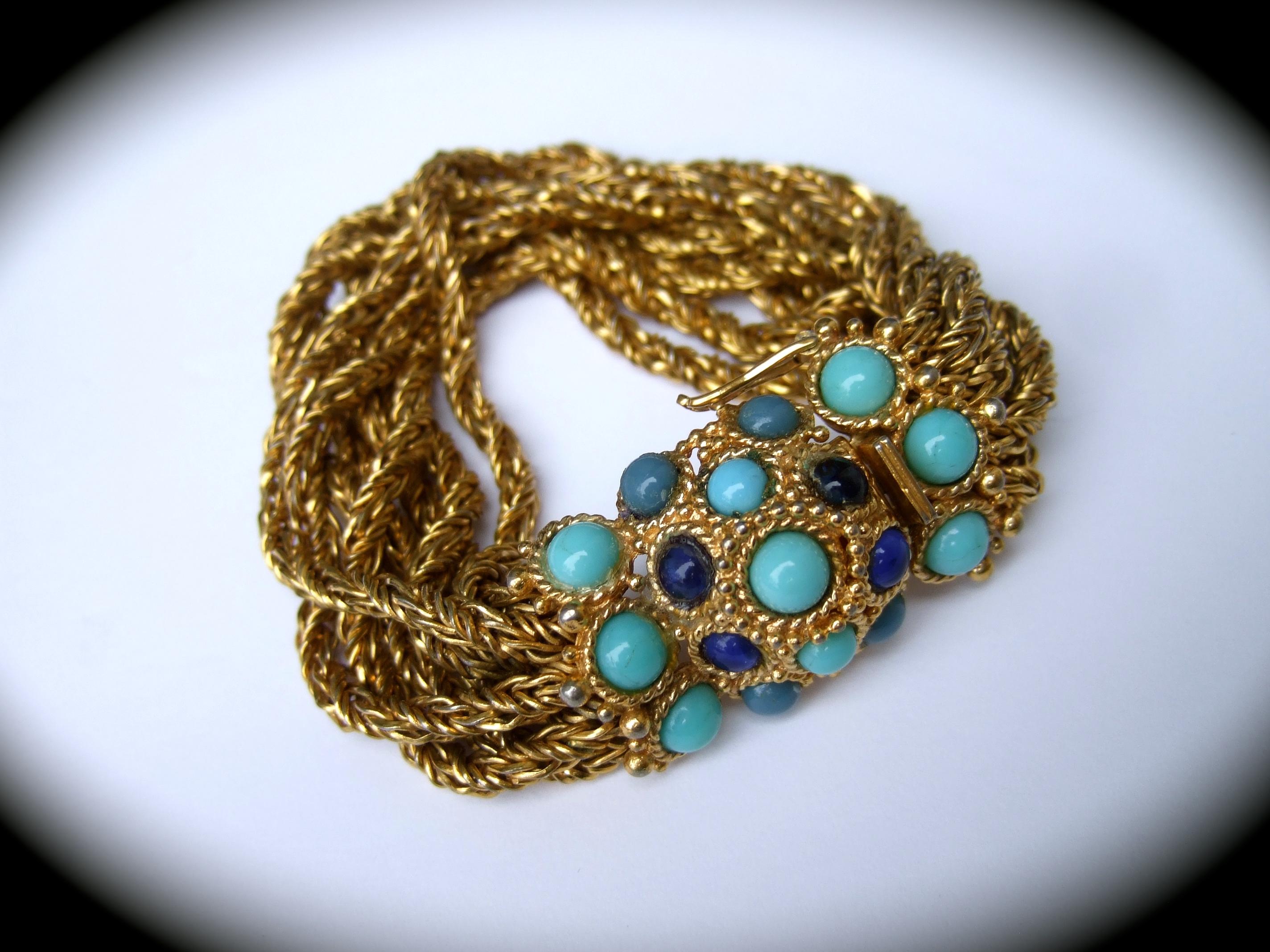 Christian Dior Glass Cabochon Gilt Mesh Chain Bracelet c 1967 5