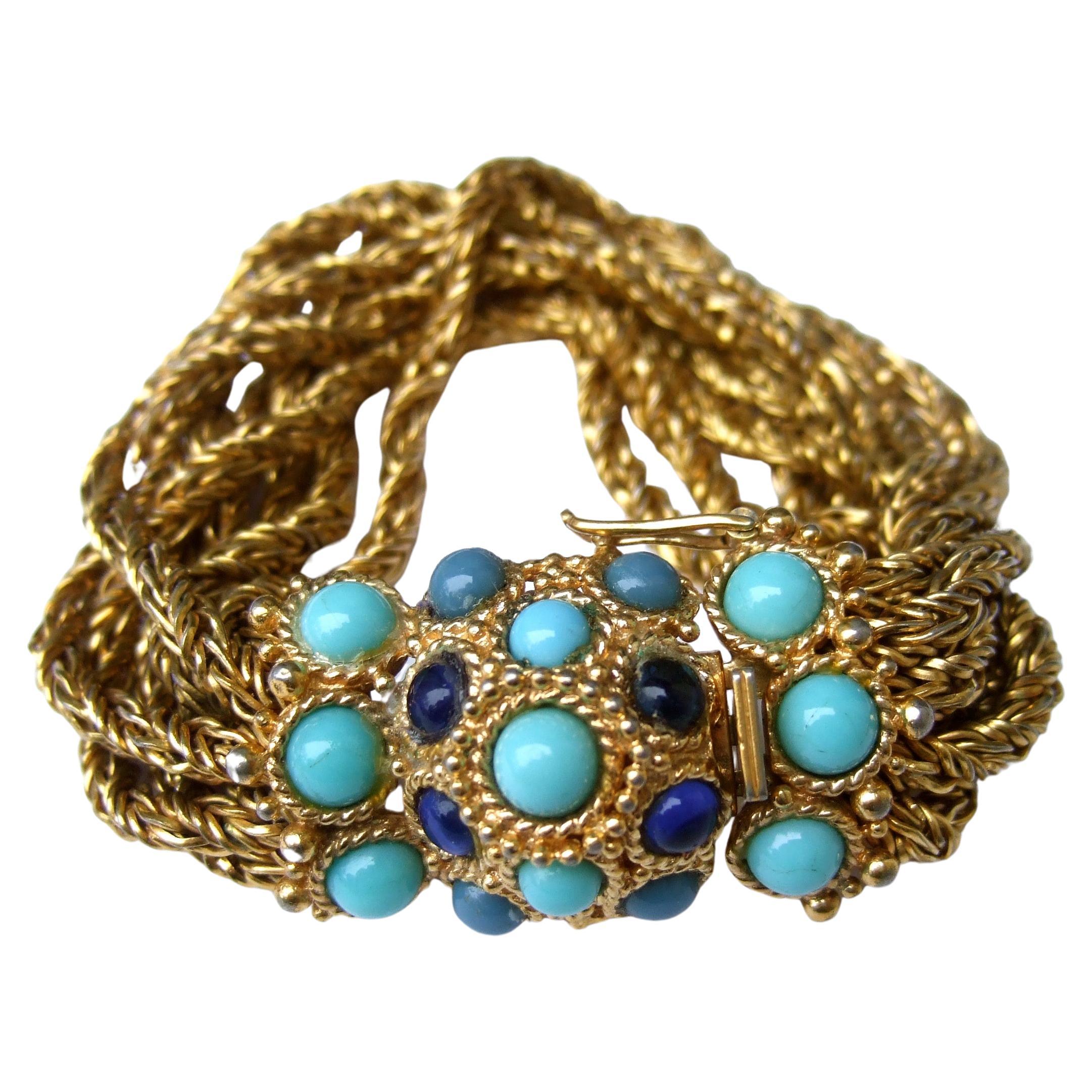 Christian Dior Glass Cabochon Gilt Mesh Chain Bracelet c 1967