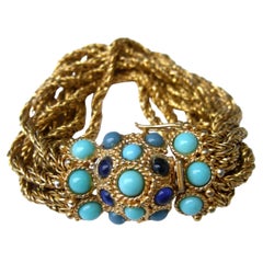 Vintage Christian Dior Glass Cabochon Gilt Mesh Chain Bracelet c 1967