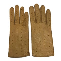 CHRISTIAN DIOR Handschuhe aus dunkelbeigefarbenem, perforiertem Peccary-Leder Größe 8