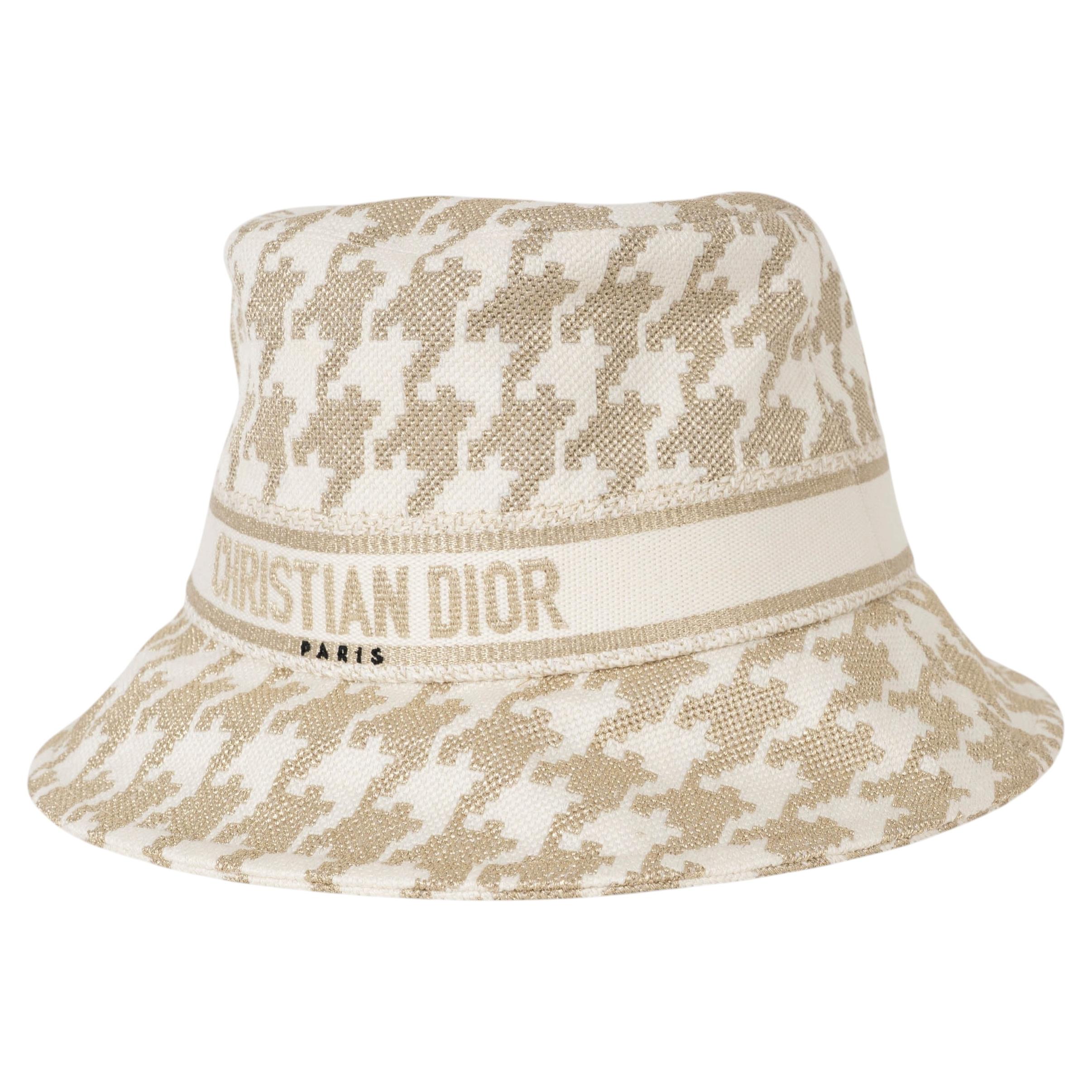 Pre-owned Dior Christian Gold 2022 D-booy Houndstooth Bucket Hat 57
