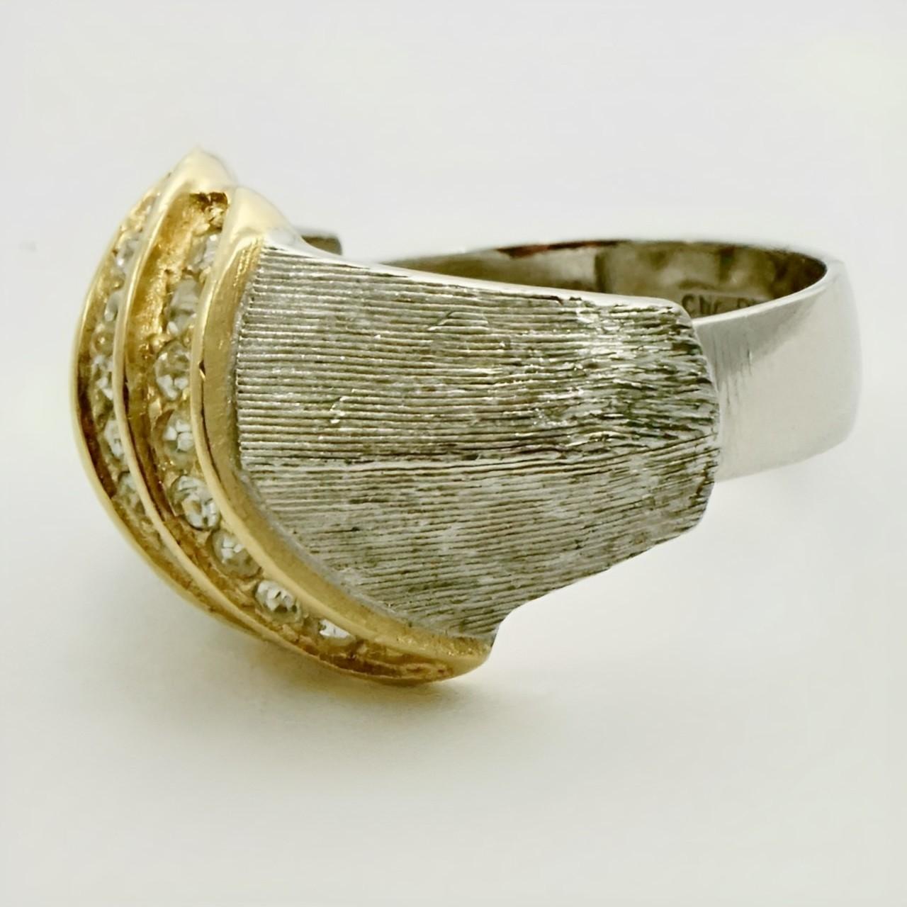 Christian Dior Gold and Silver Plated Cocktail Ring with Clear Rhinestones In Good Condition For Sale In London, GB