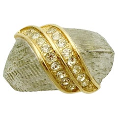 Christian Dior Gold and Silver Plated Cocktail Ring with Clear Rhinestones