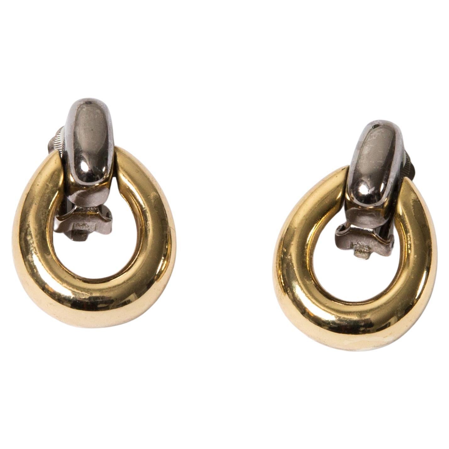 Christian Dior Gold and Silver Tone Clip On Earrings