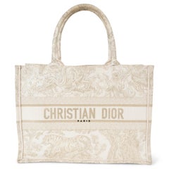 CHRISTIAN DIOR gold & cream 2021 TOILE DE JOUY MEDIUM BOOK TOTE Bag