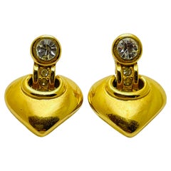 Vintage  CHRISTIAN DIOR gold crystal dangle hearts designer runway earrings