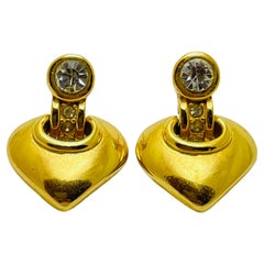 CHRISTIAN DIOR Gold-Kristall-Ohrringe mit baumelnden Herzen für Designer-Laufsteg
