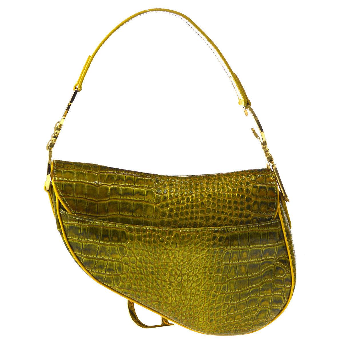 Brown Christian Dior Gold Green Gold Patent Leather 'CD' Logo Charm Shoulder Bag