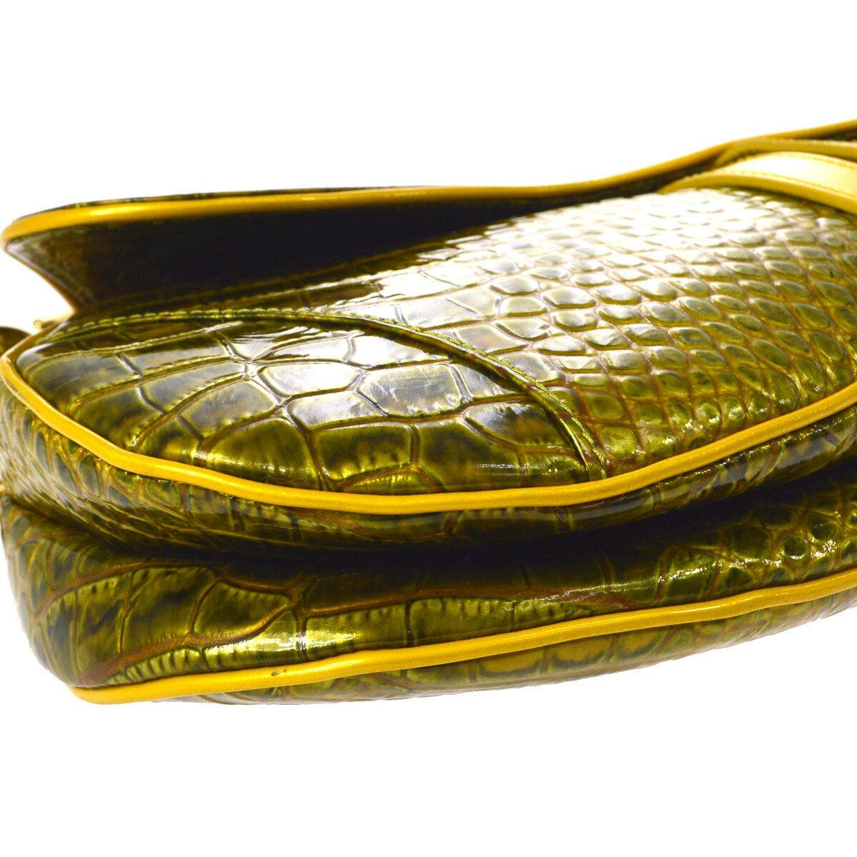 Women's Christian Dior Gold Green Gold Patent Leather 'CD' Logo Charm Shoulder Bag