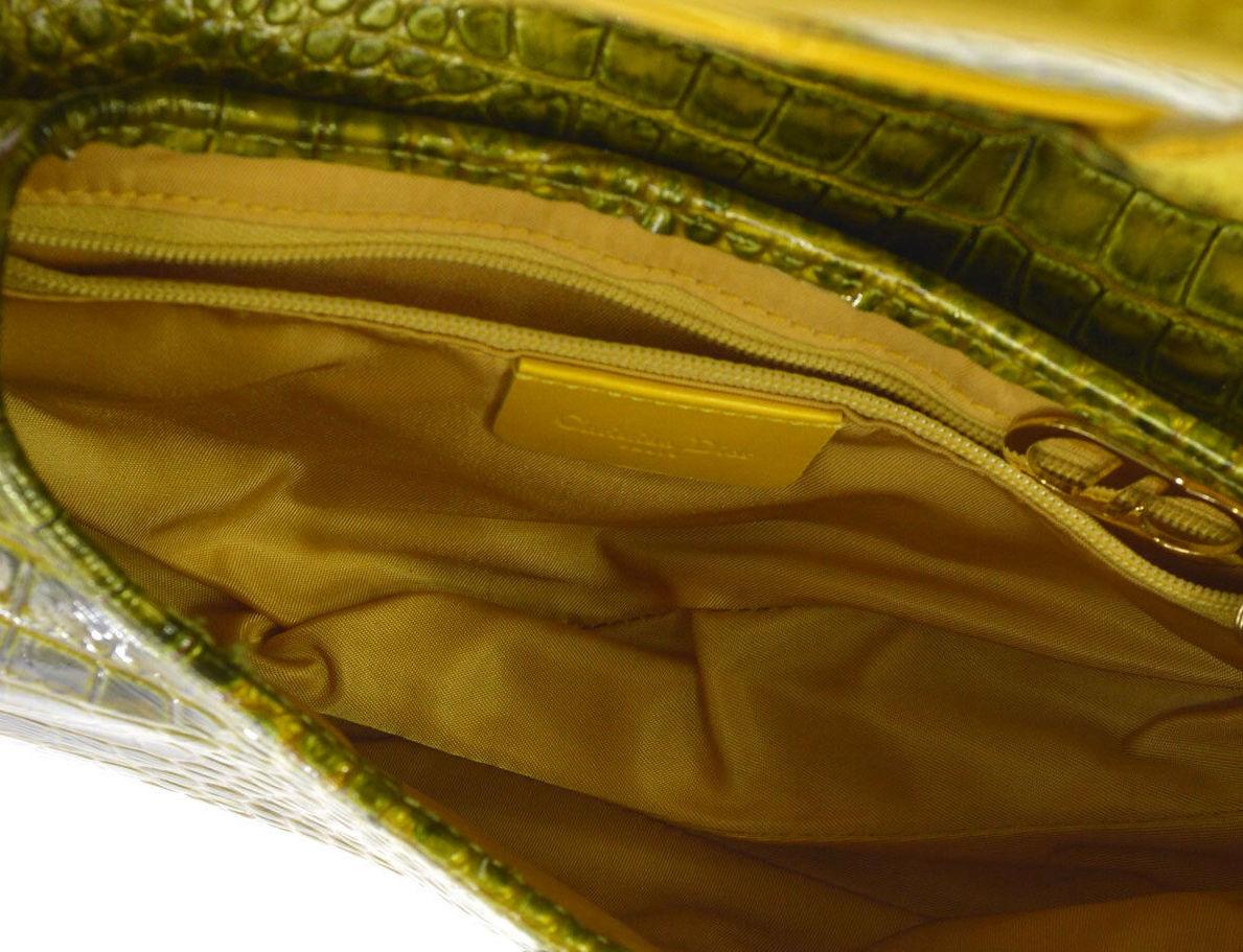 Christian Dior Gold Green Gold Patent Leather 'CD' Logo Charm Shoulder Bag 1