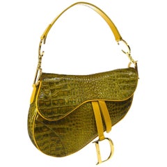 Vintage Christian Dior Gold Green Gold Patent Leather 'CD' Logo Charm Shoulder Bag