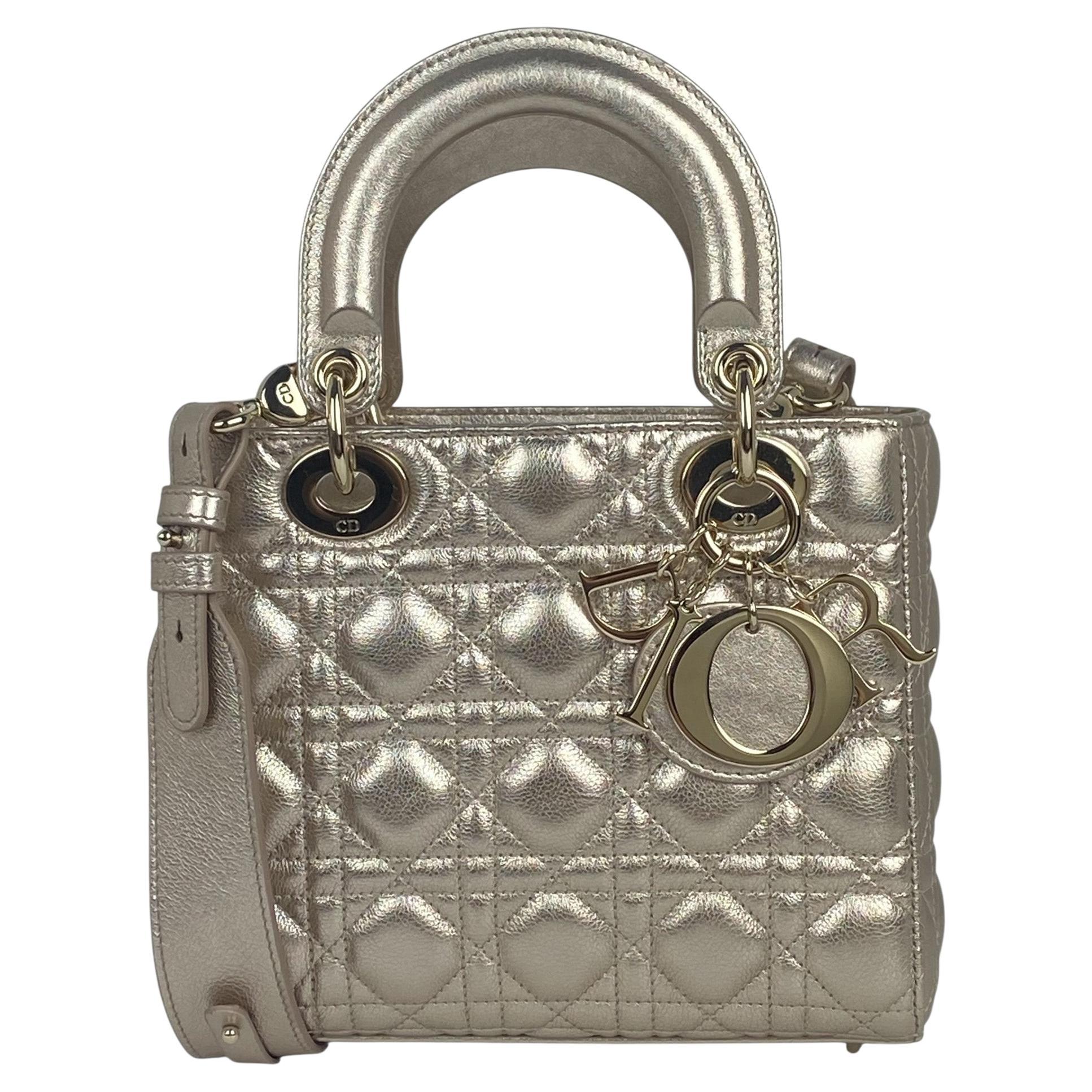Christian Dior Borsa Cannage in pelle oro trapuntata My ABCDior Piccola Lady Dior