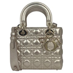 Christian Dior Gold Leather Cannage Quilted My ABCDior Small Lady Dior Bag