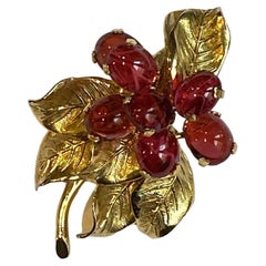 Vintage Christian Dior Gold Leaves & Red Berry Brooch from 1969