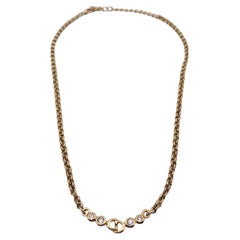 Christian Dior Gold Metal CD Letters Crystals Chain Necklace