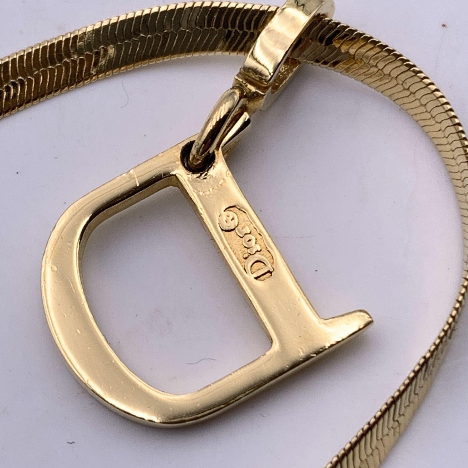 Women's Christian Dior Gold Metal D Logo Pendant Snake Chain Bracelet