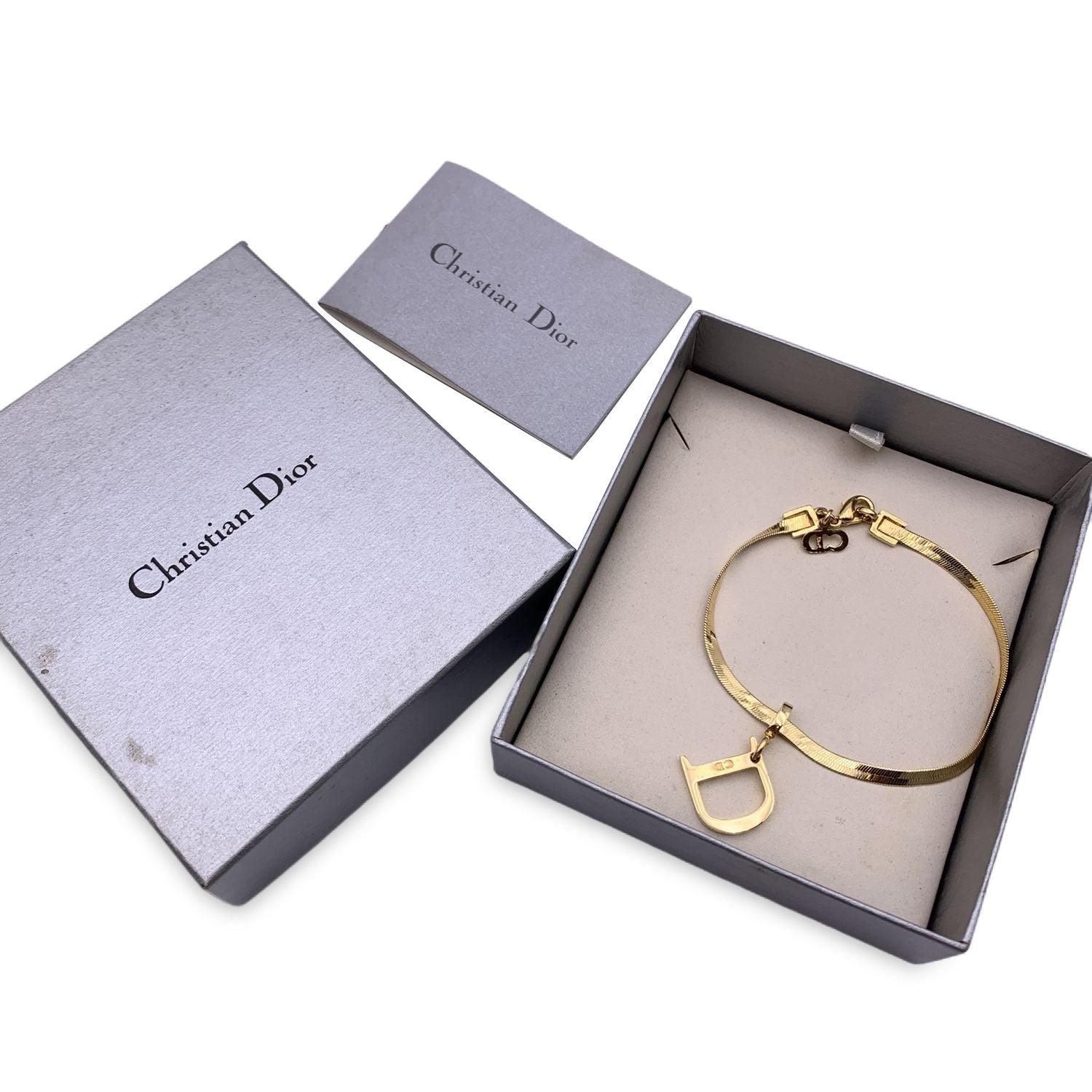 Christian Dior Gold Metal D Logo Pendant Snake Chain Bracelet 2
