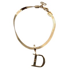 Retro Christian Dior Gold Metal D Logo Pendant Snake Chain Bracelet