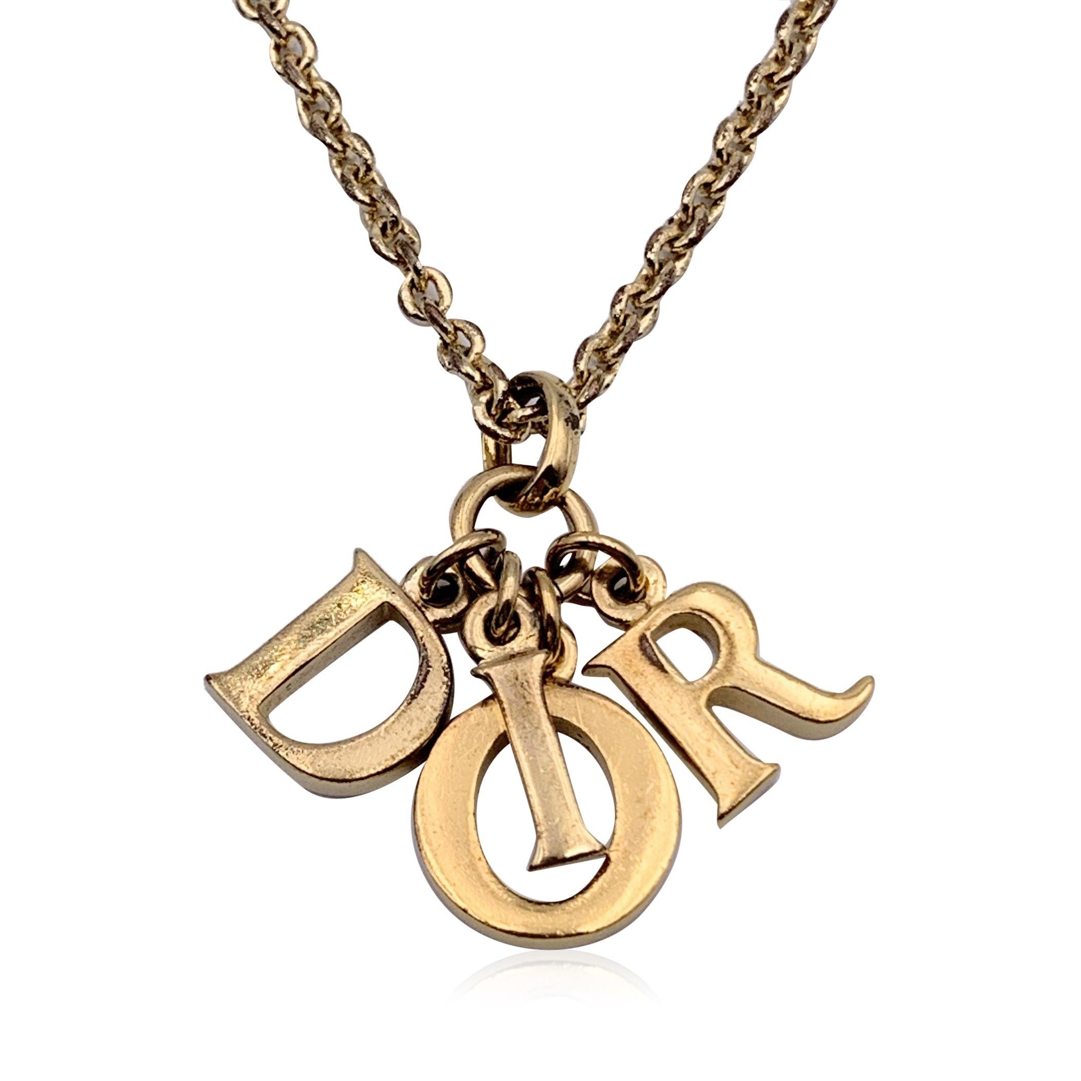 Christian Dior Gold Metal Dangling Logo Letters Chain Necklace In Good Condition In Rome, Rome