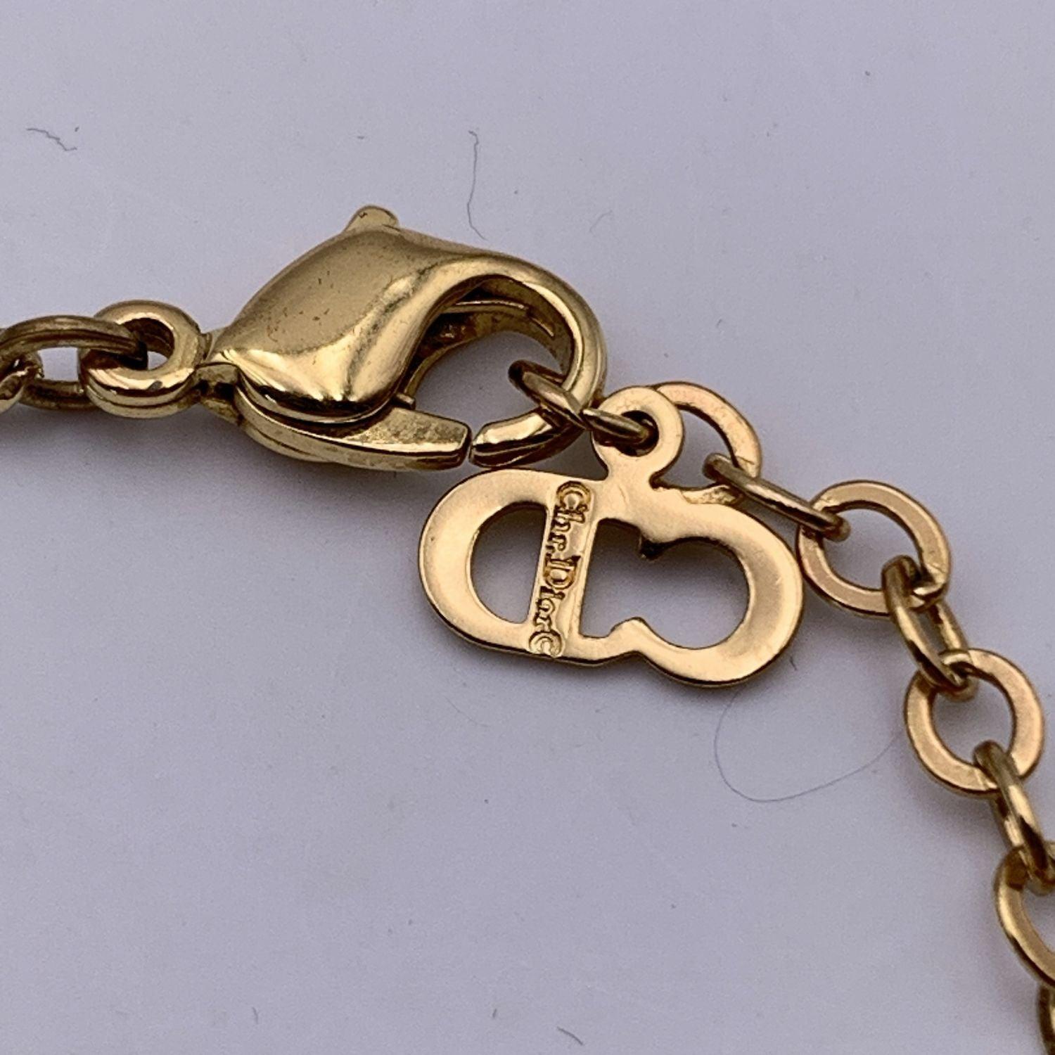 Christian Dior Gold Metal Dior Oval Logo Crystal Rhinestones Necklace For Sale 1