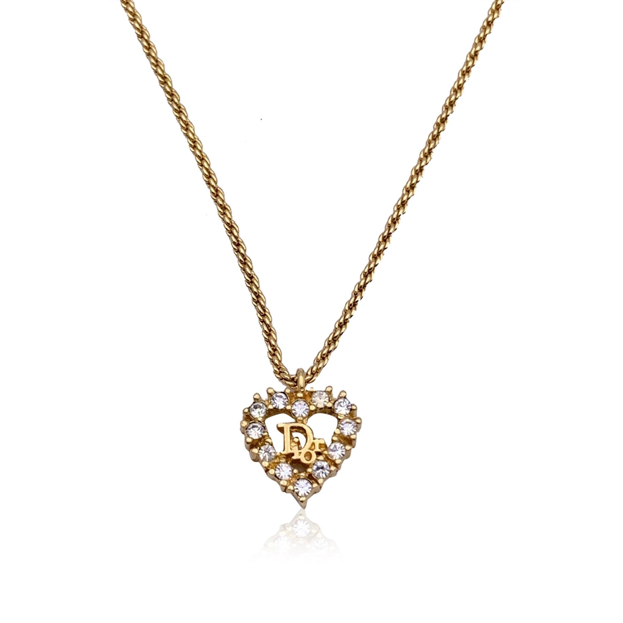 Christian Dior Gold Metal Dior Oval Logo Rhinestones Necklace In Excellent Condition In Rome, Rome