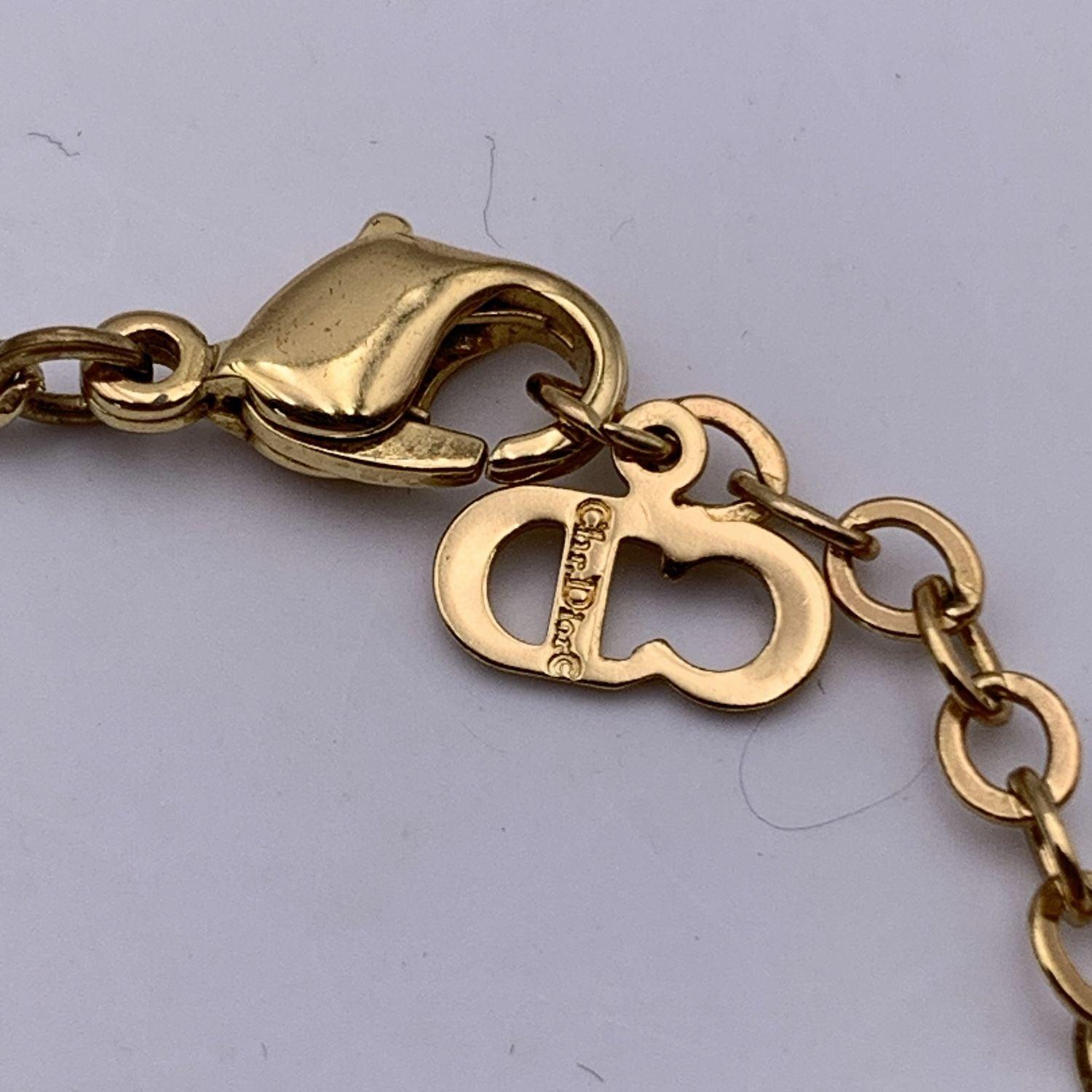 Women's Christian Dior Gold Metal Dior Oval Logo Rhinestones Necklace