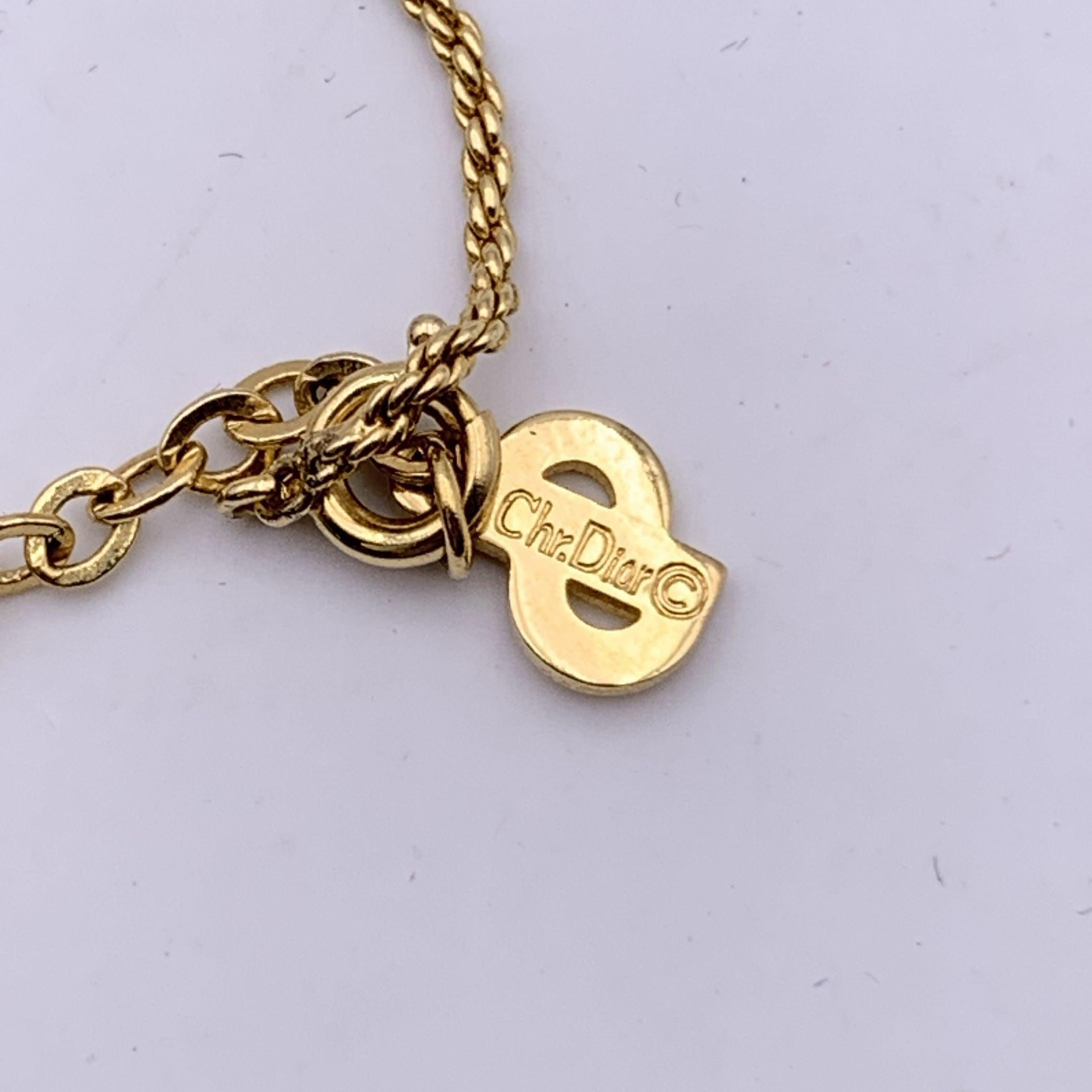 Christian Dior Gold Metal Dior Oval Logo Rhinestones Necklace 1