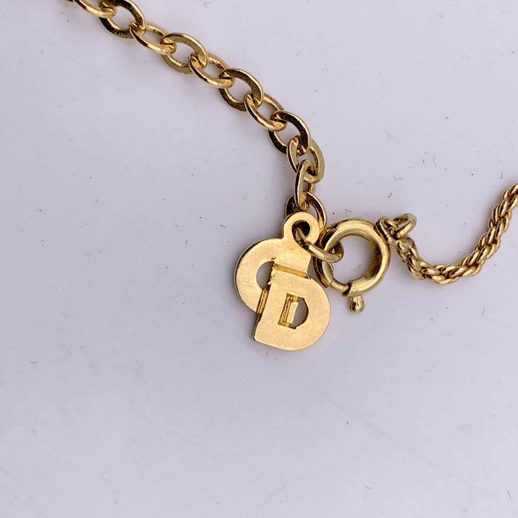 Christian Dior Gold Metal Dior Oval Logo Rhinestones Necklace 2