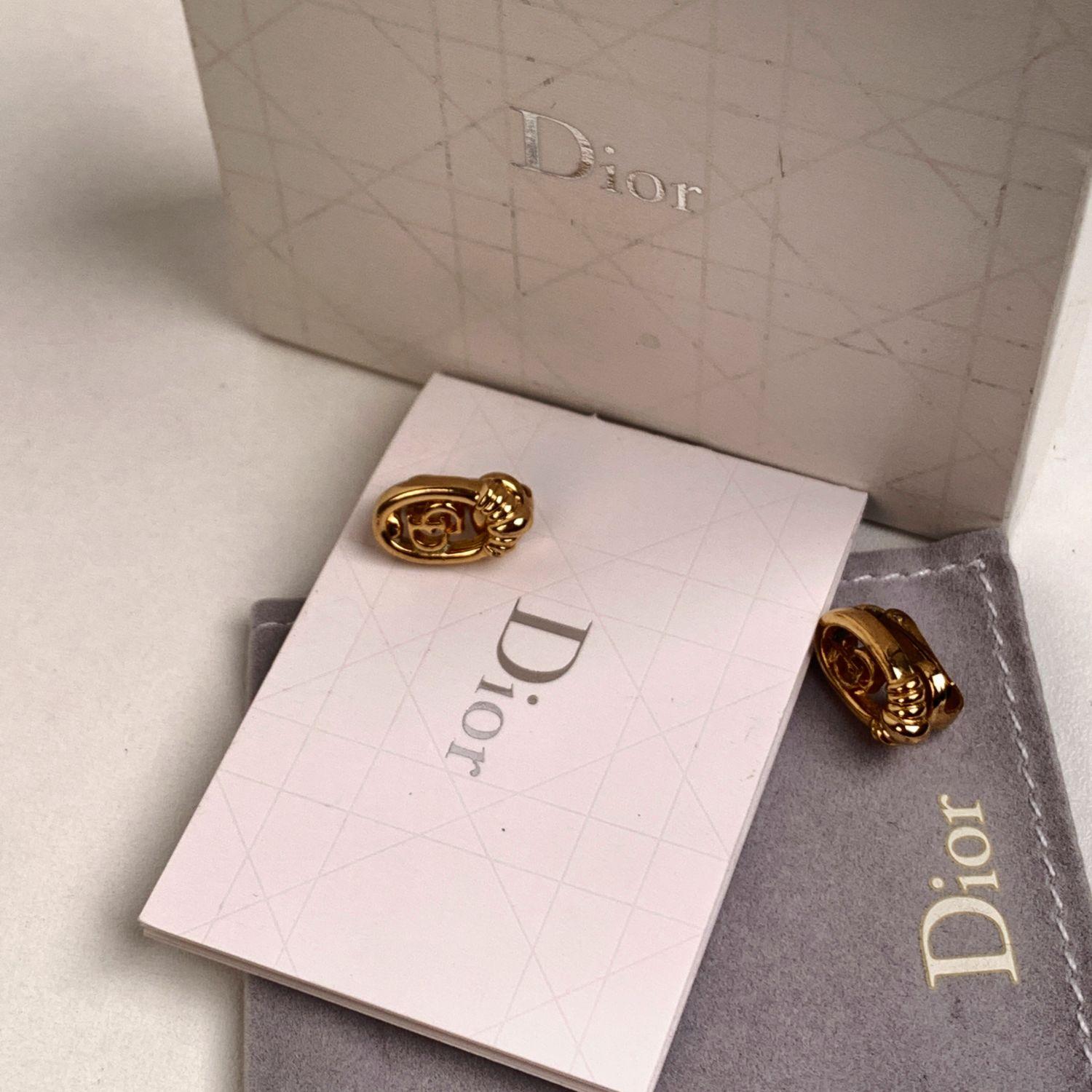 Christian Dior Gold Metal Oval CD Logo Clip On Earrings 1