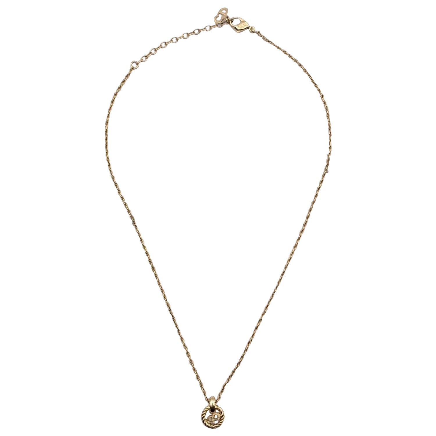 Christian Dior Collana con ciondolo a catena con logo CD piccolo in metallo dorato