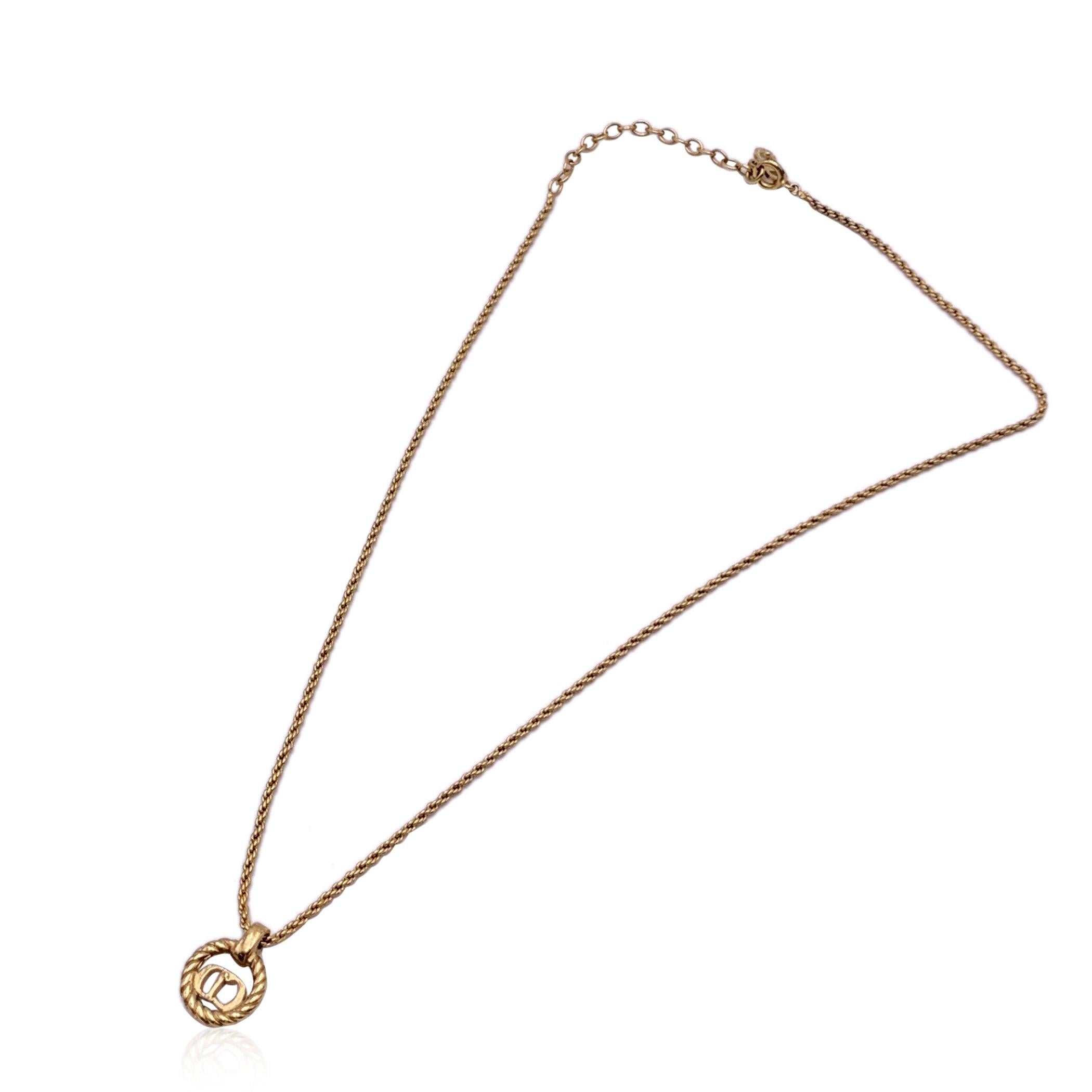 Women's Christian Dior Gold Metal Small CD Logo Round Pendant Chain Necklace For Sale