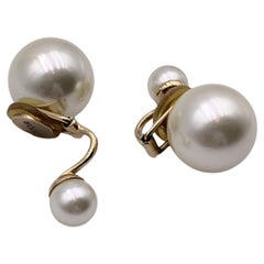 Christian Dior Gold Metal Tribales Pearls Clip On Earrings