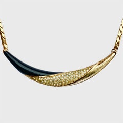 Christian Dior Gold Plated and Black Enamel Necklace with Rhinestones