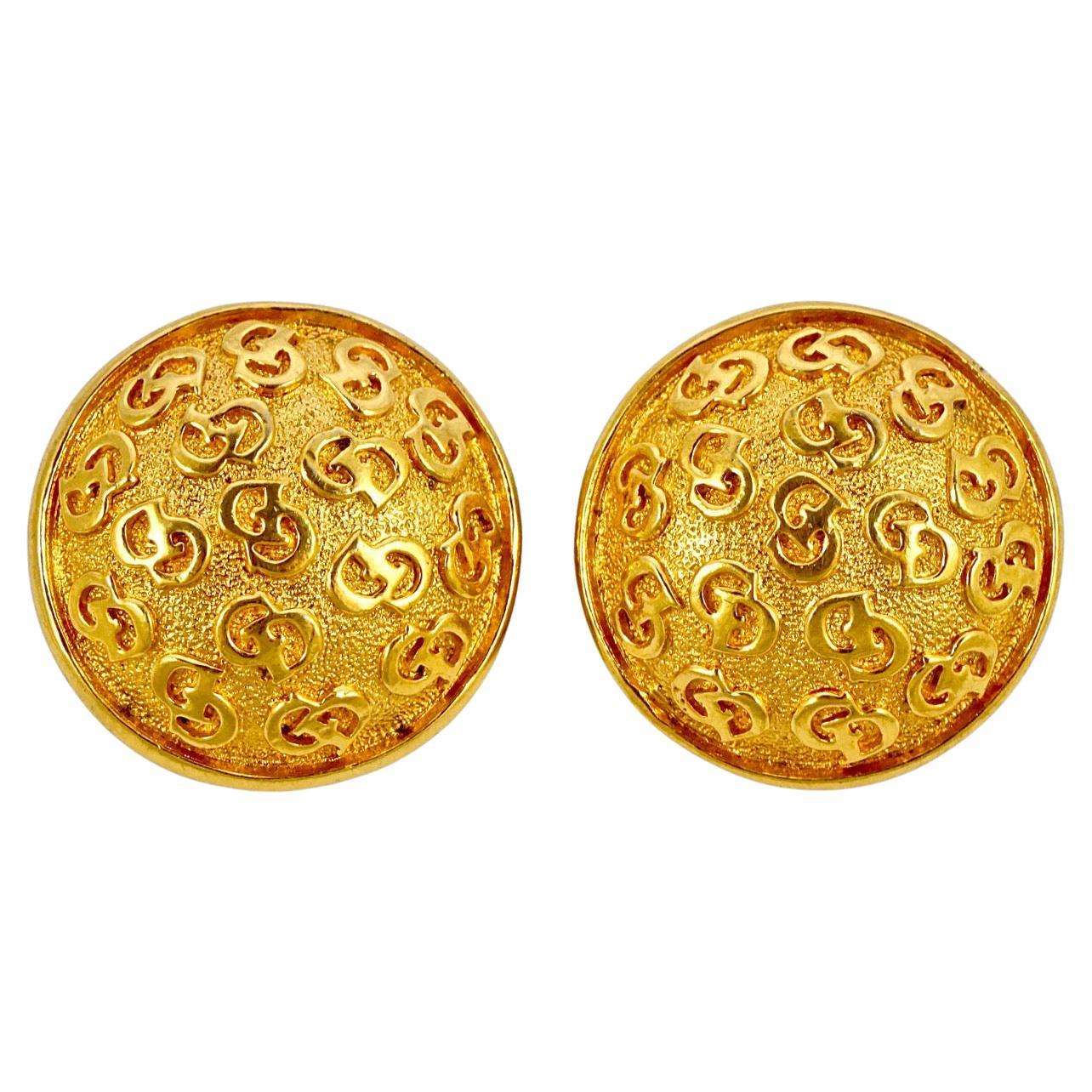 Christian Dior Gold Plated CD Monogram Clip On Earrings circa 1980s