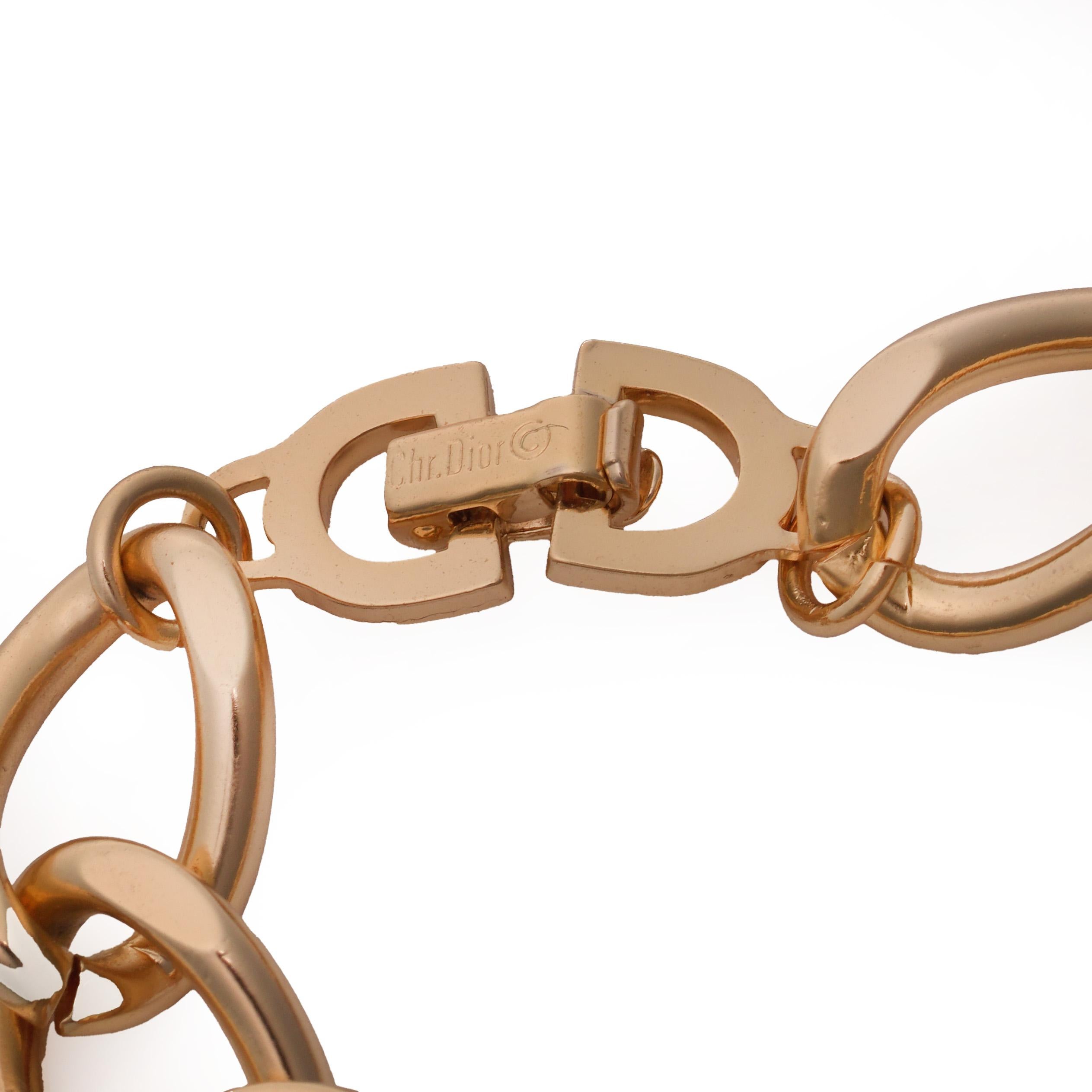 Christian Dior Gold-Plated Chain Link Bracelet with CD Clasp, 1980s In Good Condition For Sale In Braintree, GB