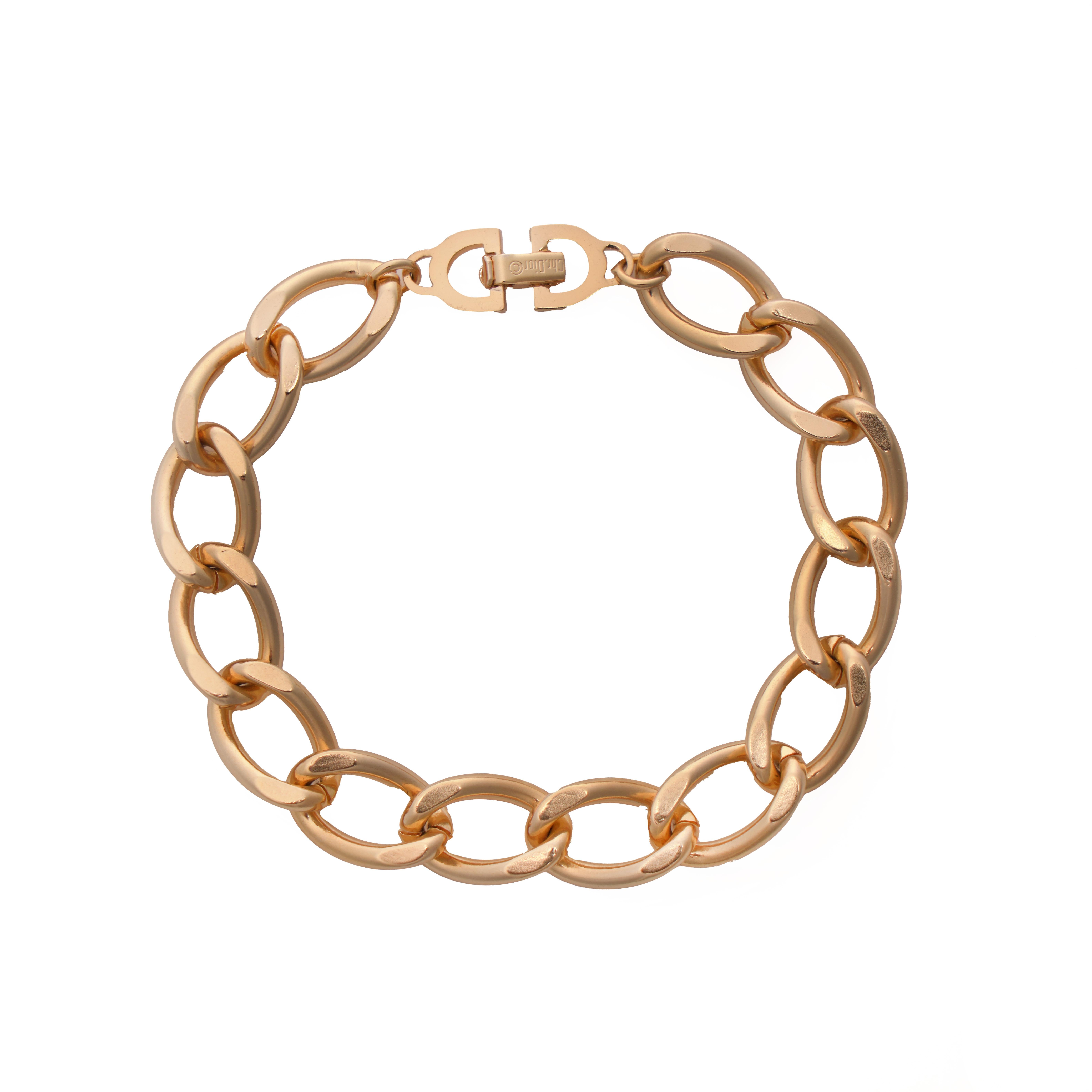 Women's Christian Dior Gold-Plated Chain Link Bracelet with CD Clasp, 1980s For Sale